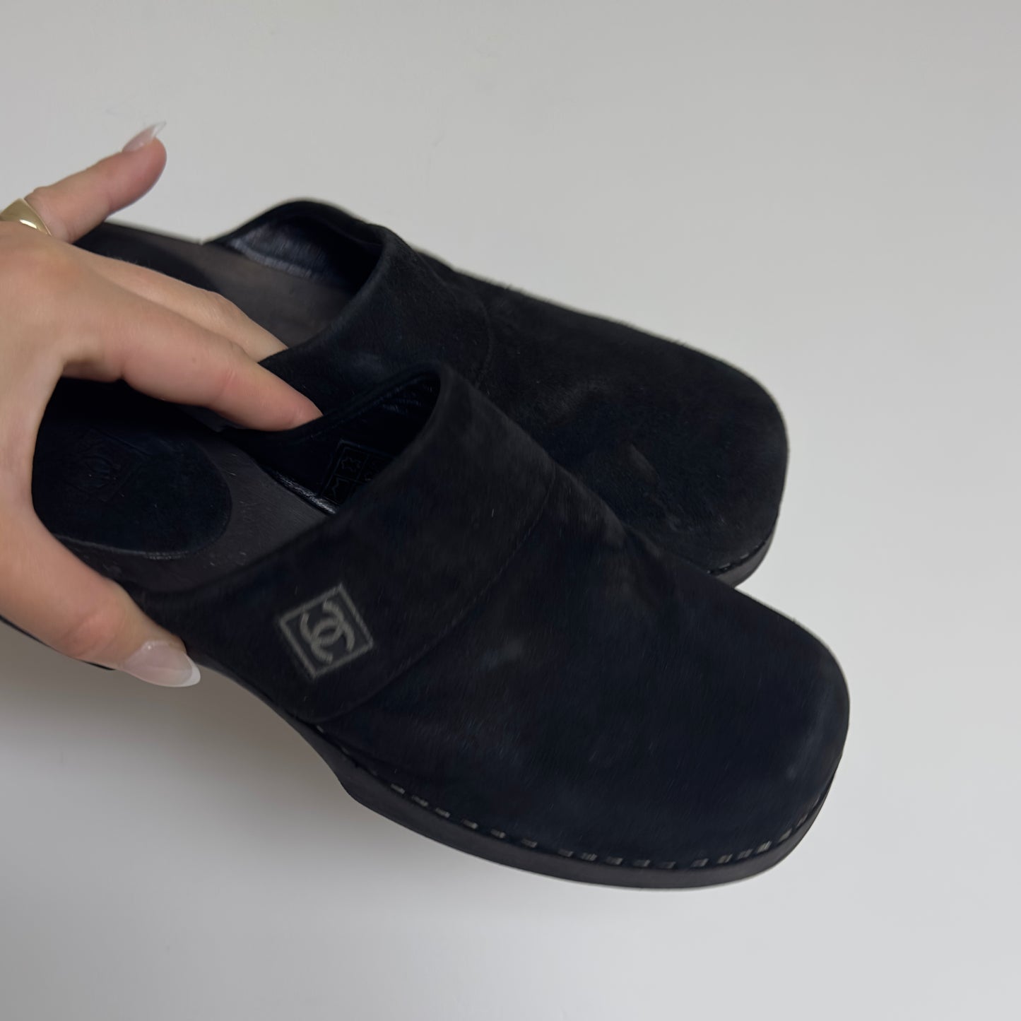 Chanel Black Suede Clogs (37)