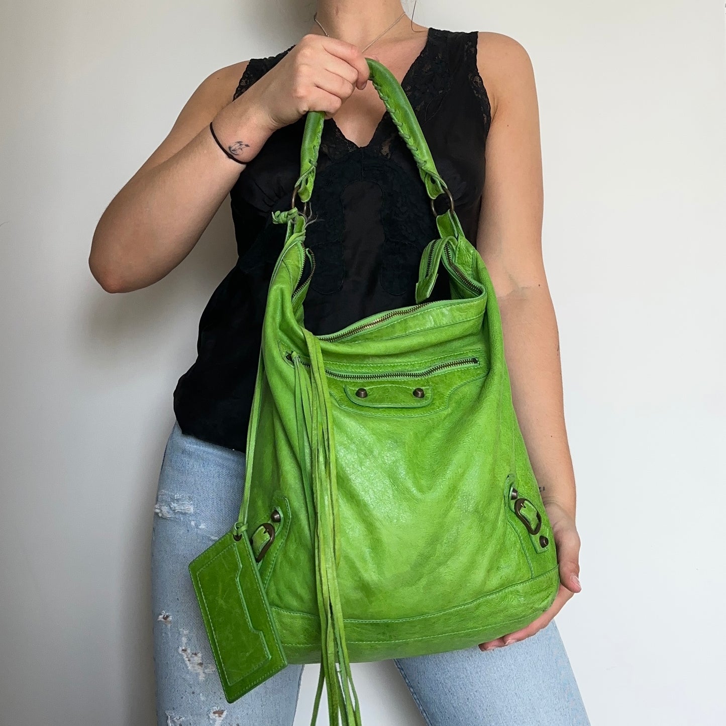 Balenciaga Rare Apple Green 'Day Editor' Motorcycle Bag