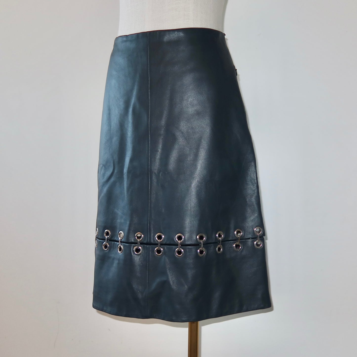 Tibi Blue Leather Grommet Skirt