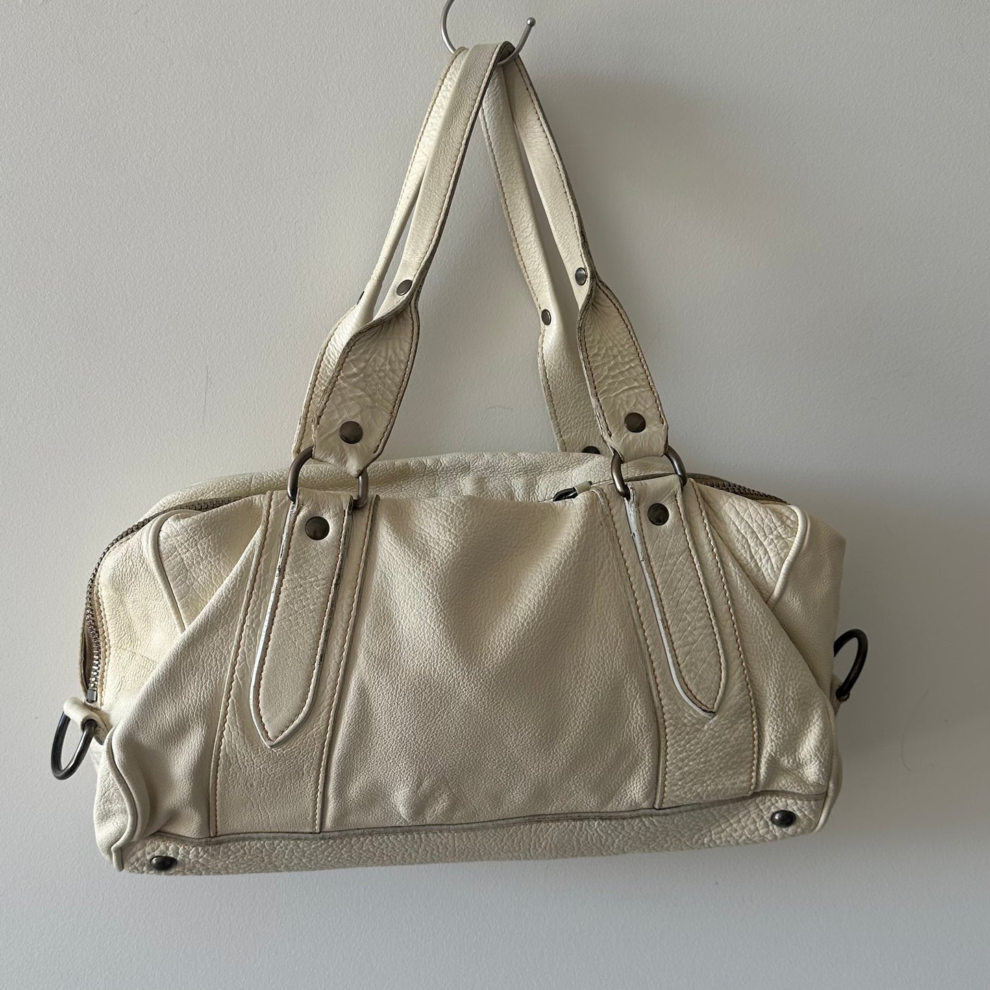 Miu Miu White Leather Bag with 3D Embellished Flower Appliqué