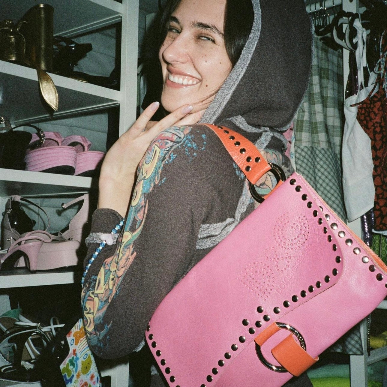 D&G Pink and Orange Leather Shoulder Bag