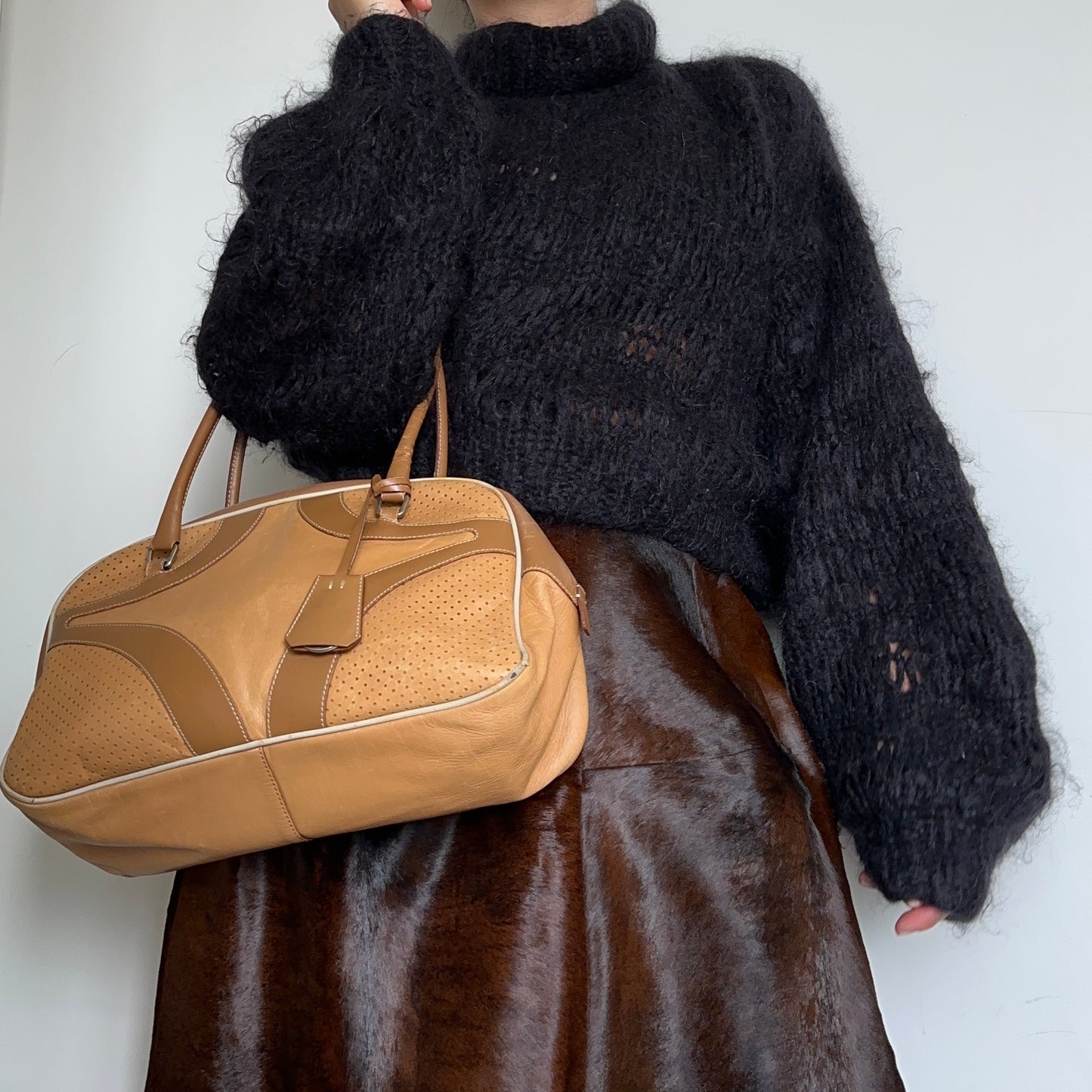 Prada Brown Leather Bowling Bag