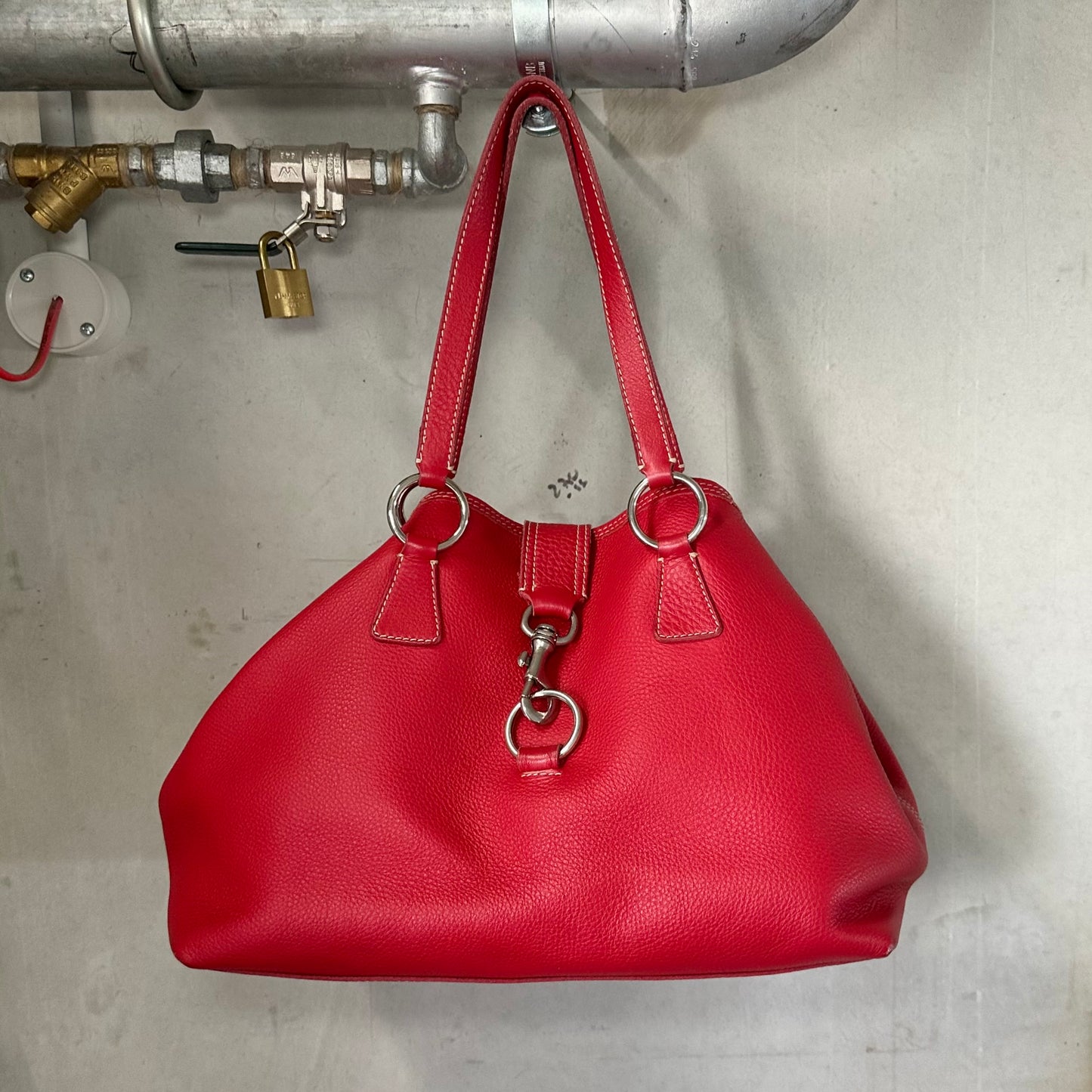 Miu Miu Red Leather Clasp Front Tote
