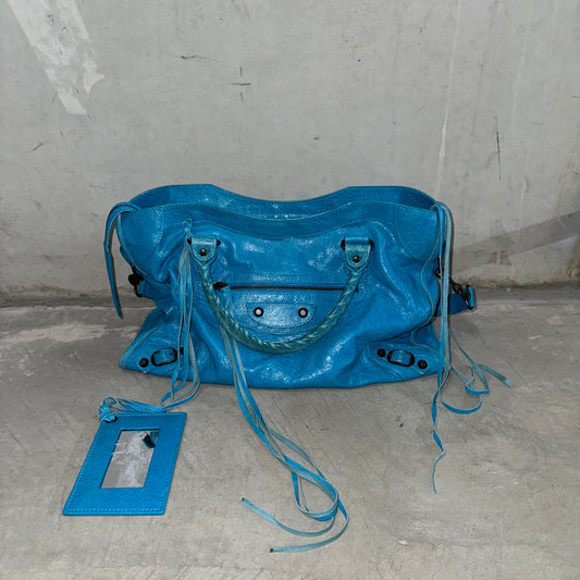 Balenciaga Motorcycle Bag in Bright Blue