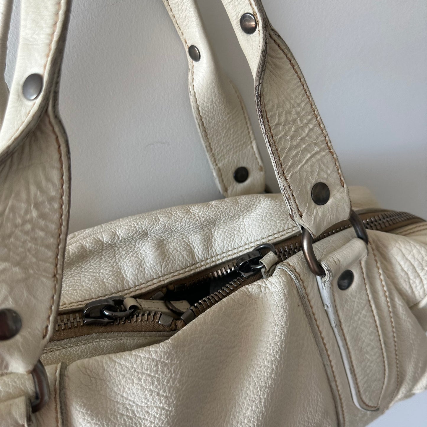 Miu Miu White Leather Bag with 3D Embellished Flower Appliqué