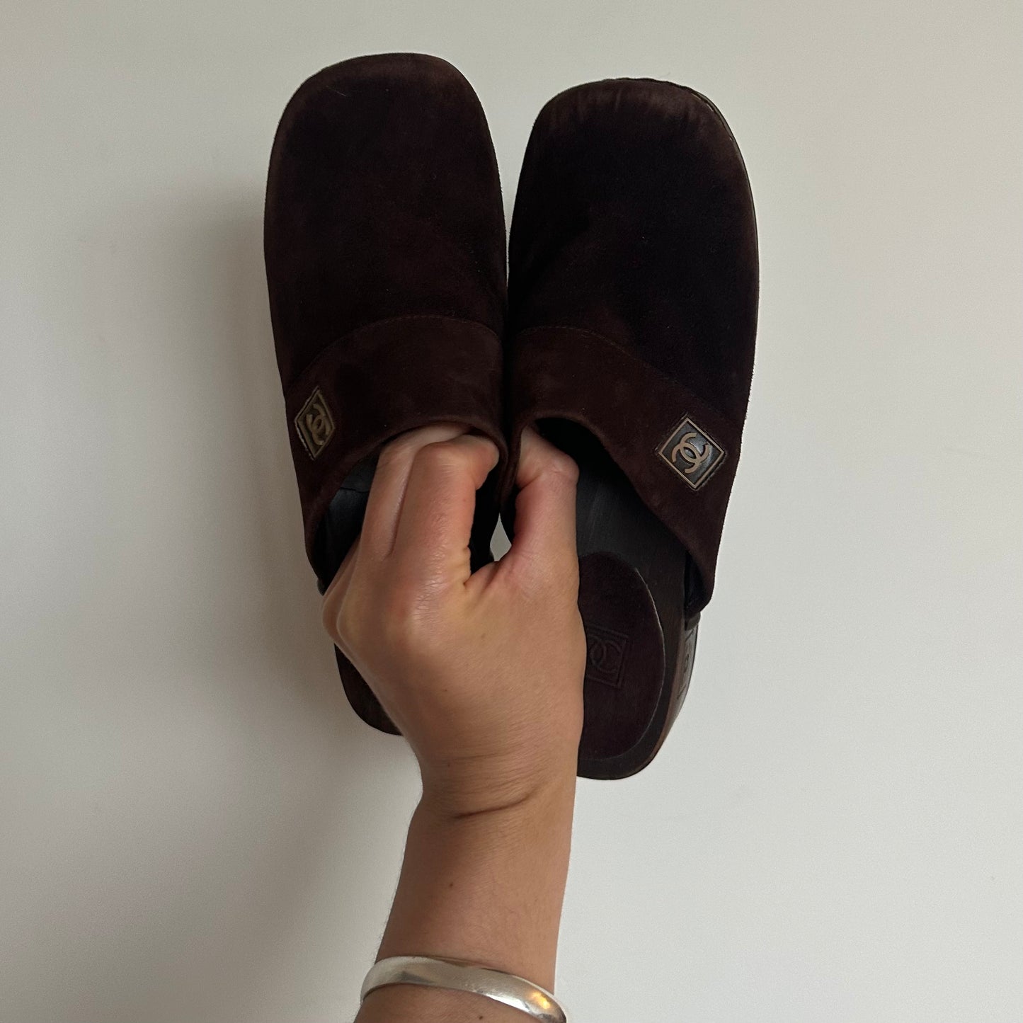 Chanel Brown Suede Clogs (36)