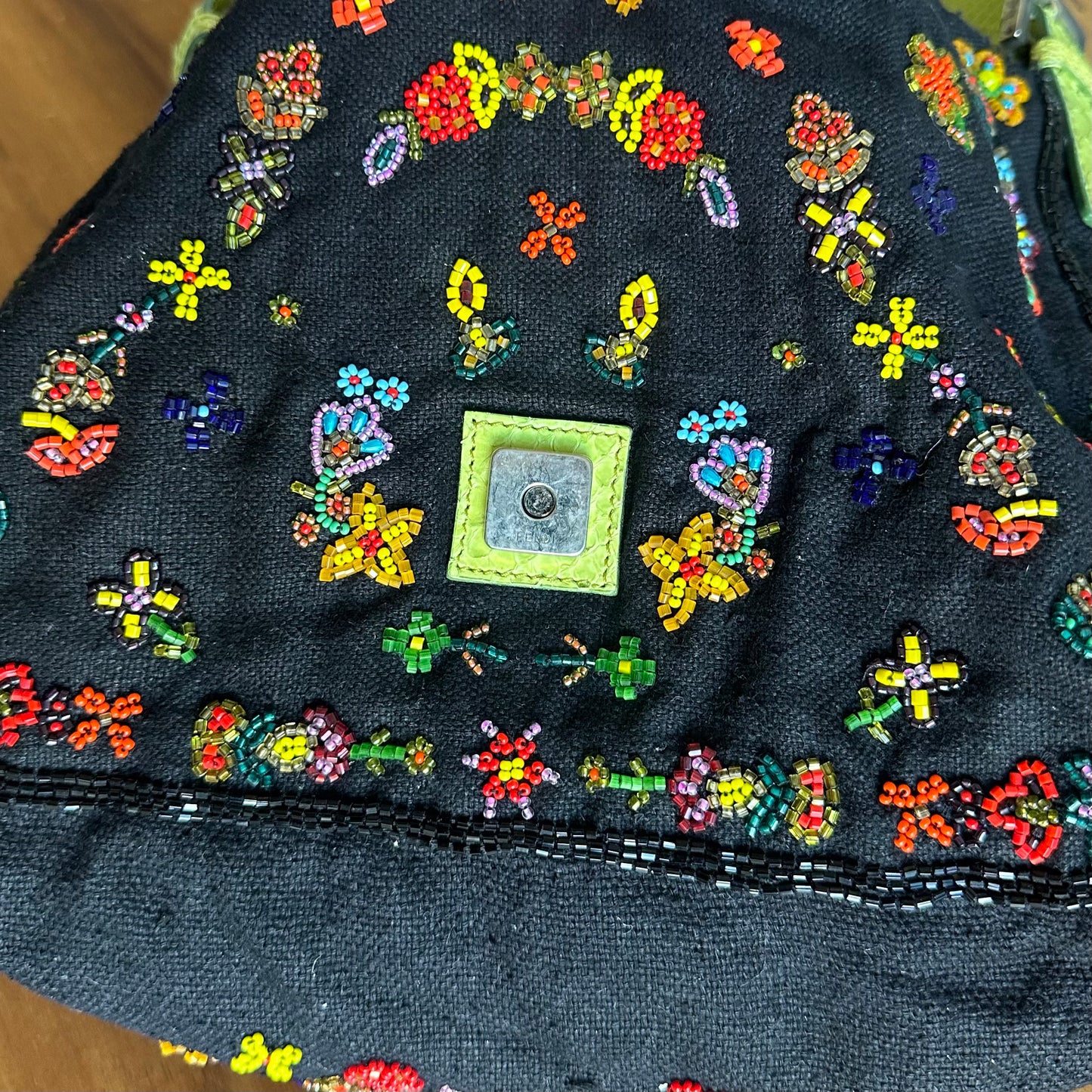 Fendi Floral Mamma Denim Beaded Baguette