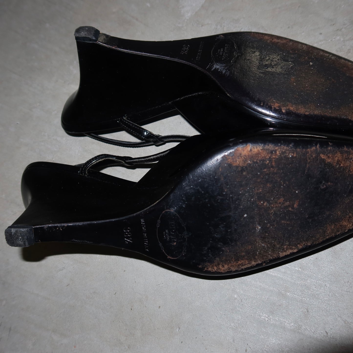 Prada Patent Peep Toe Wedges (38.5)