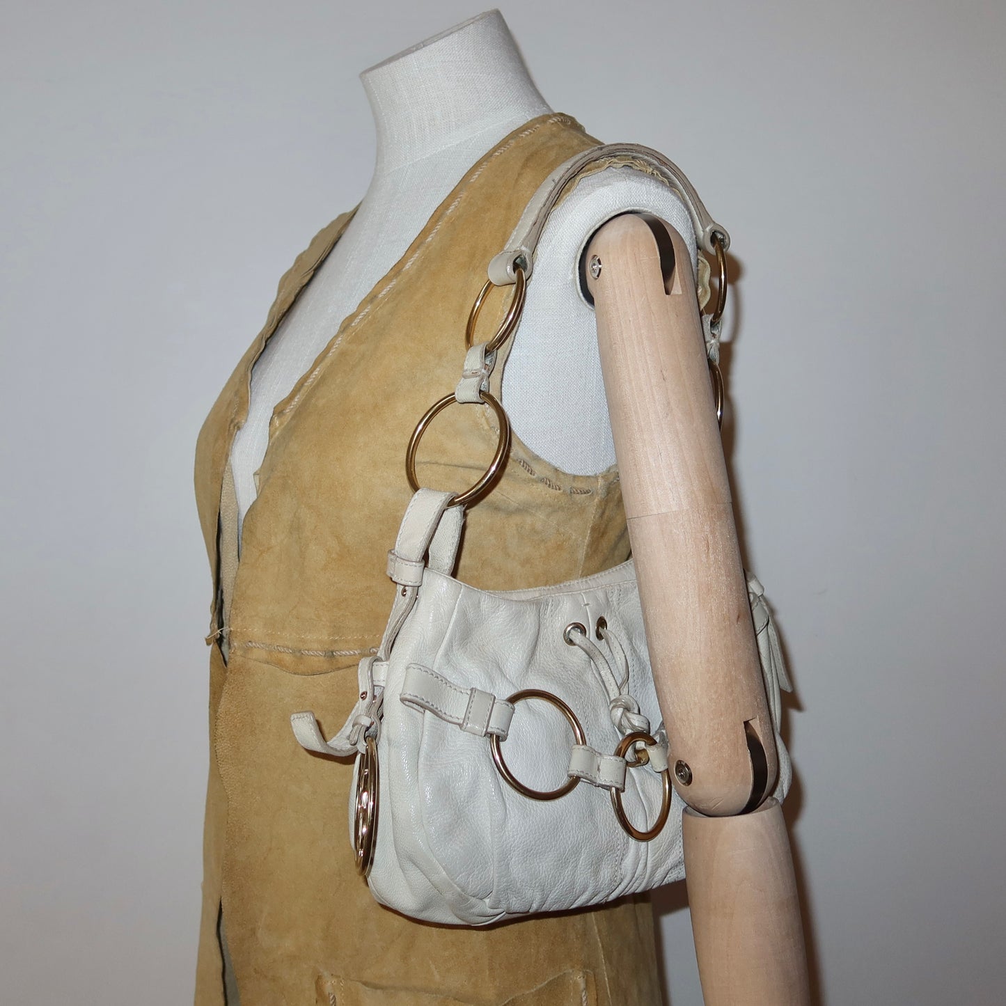 YSL White Saharienne Bag