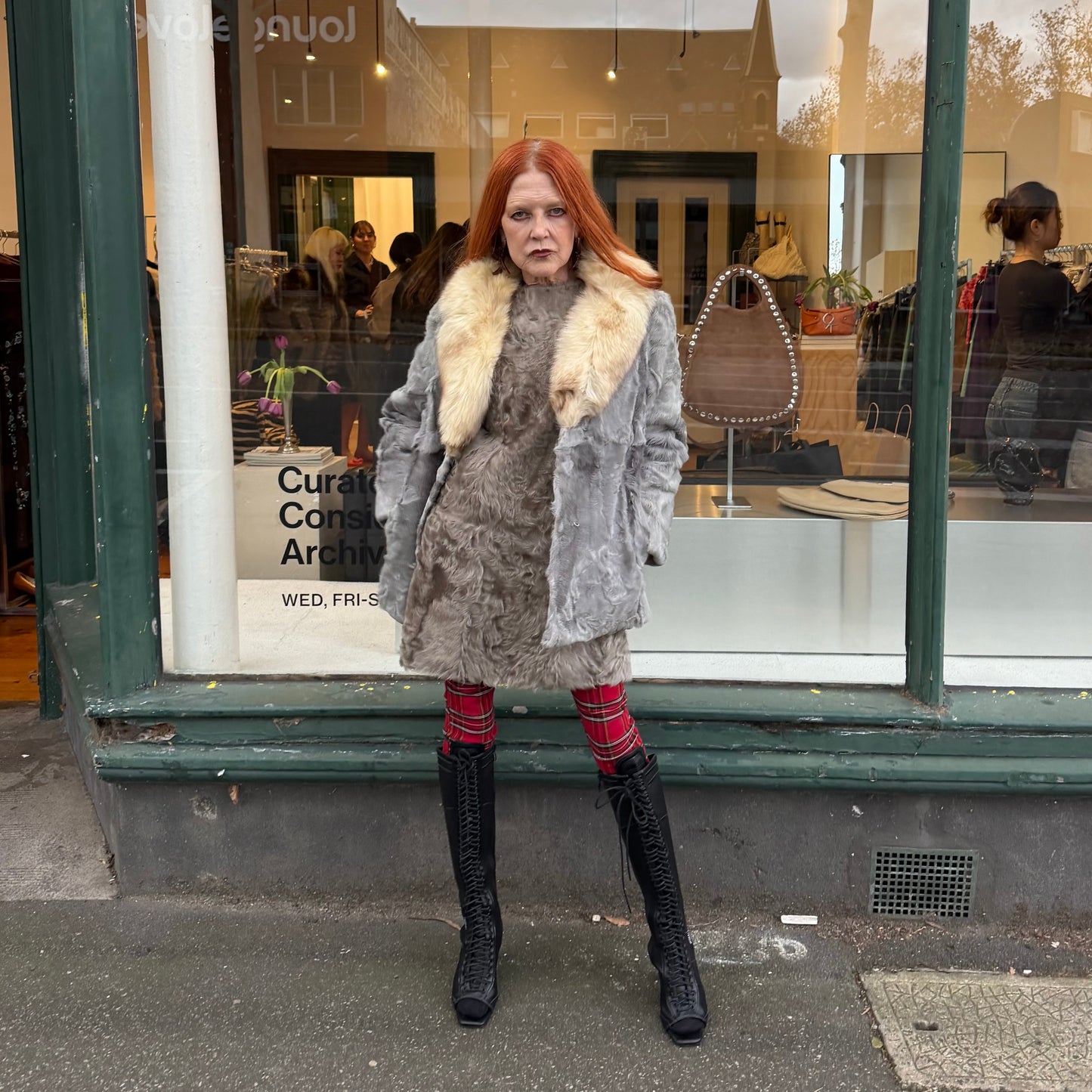 Vintage Blue Lamb and Fox Fur Coat