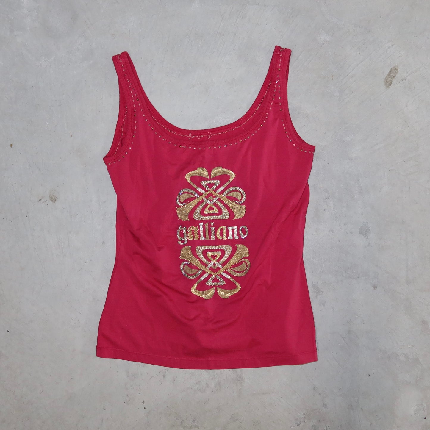John Galliano Red Embroidered Tank