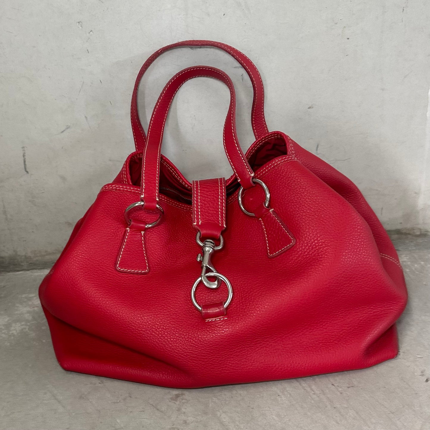 Miu Miu Red Leather Clasp Front Tote