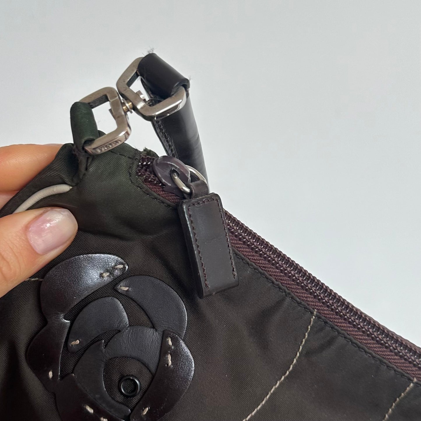 Prada Brown Nylon Floral Shoulder Bag
