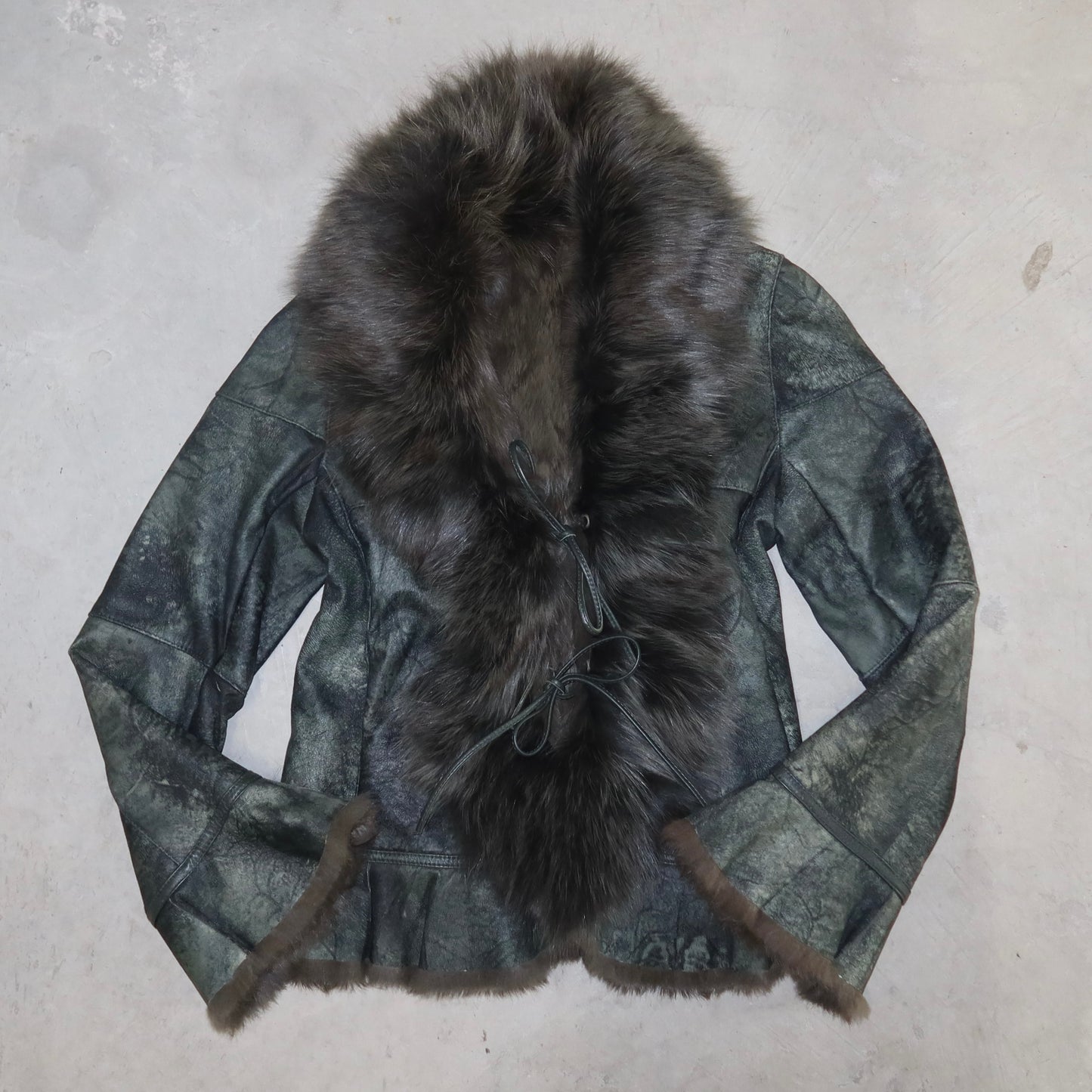 Vintage Green Fur and Leather Jacket