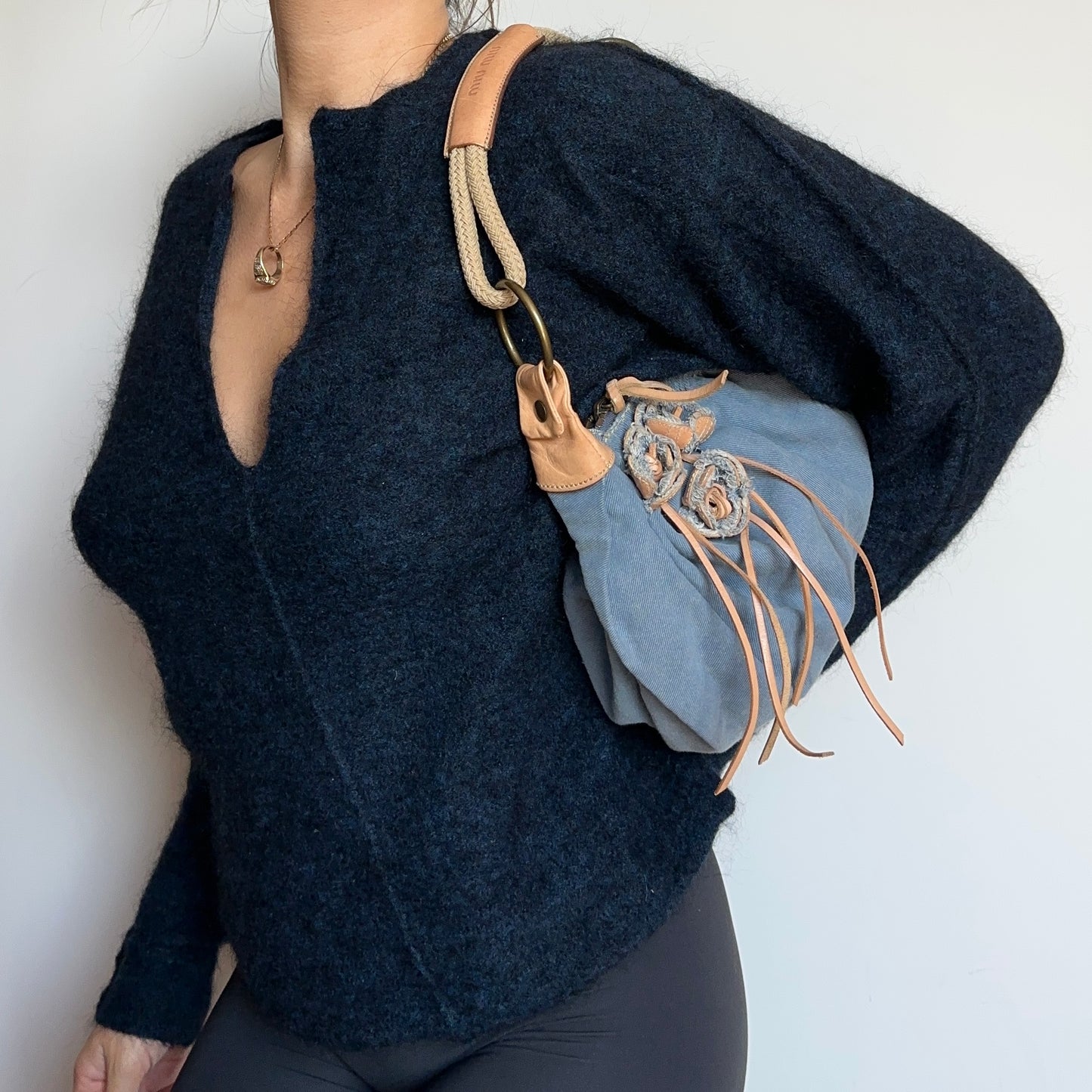 Miu Miu Denim Bag with Flower Appliqué