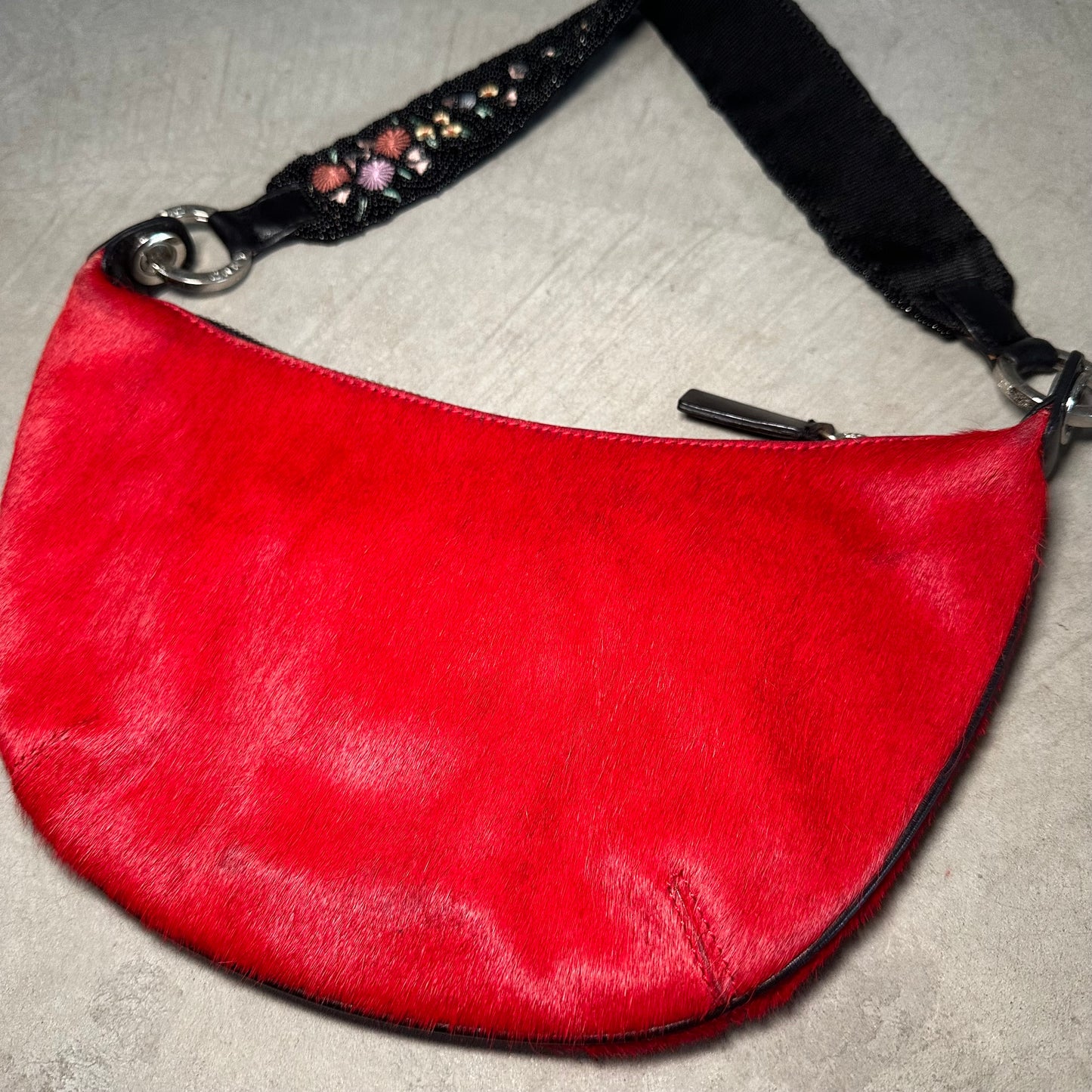 DKNY Red Cowhide Bag with Beaded Strap