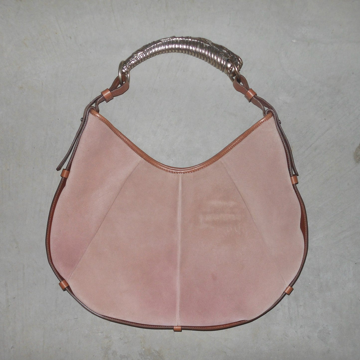 YSL Rare Pink Suede Mombasa with Silver Horn Handle