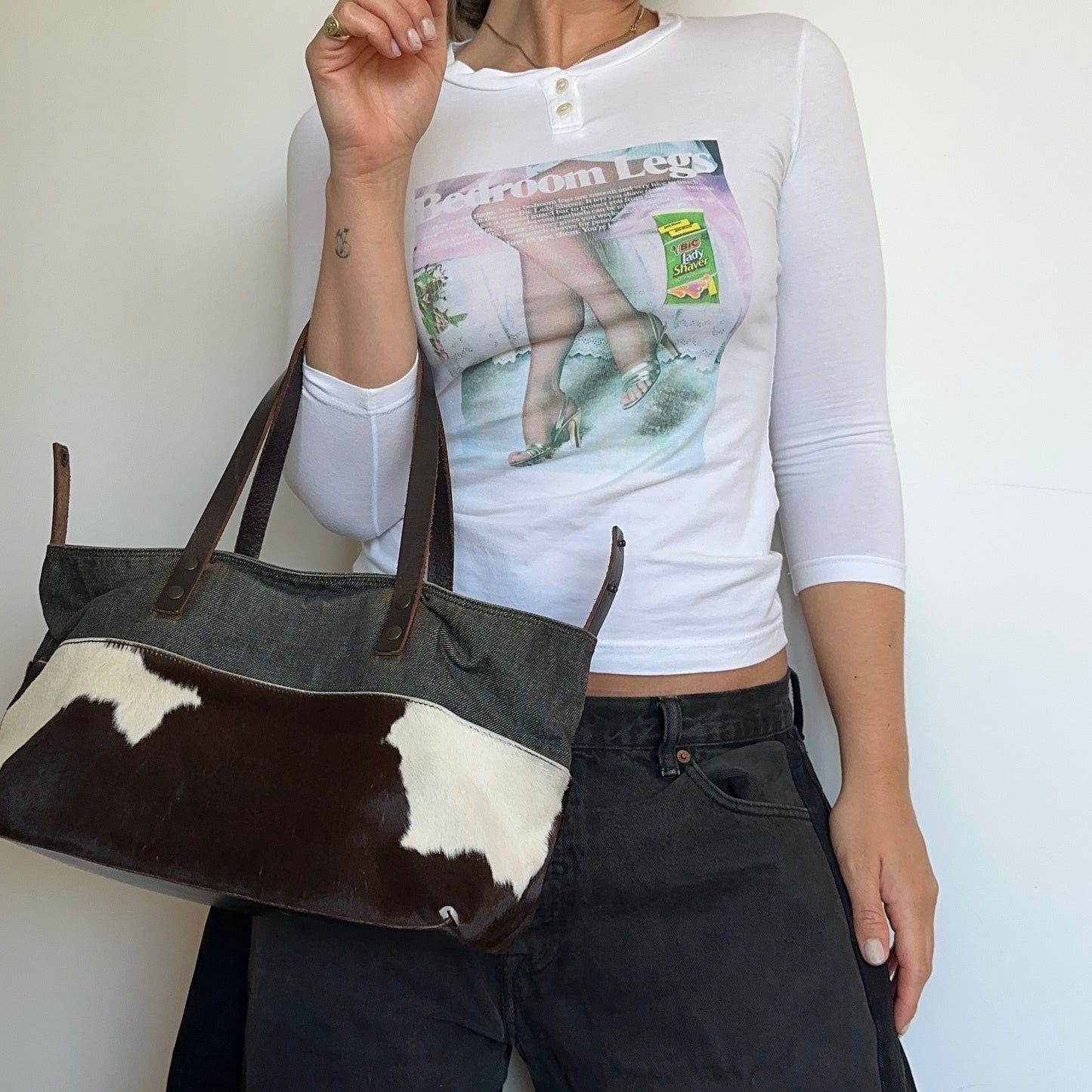 Miu Miu Cowhide and Denim Tote Bag