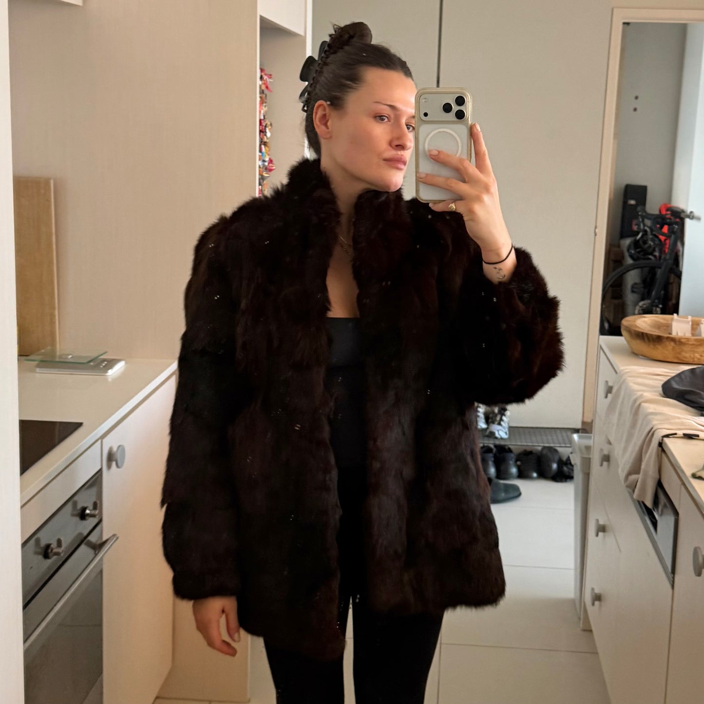 Vintage Dark Brown Real Fur Coat