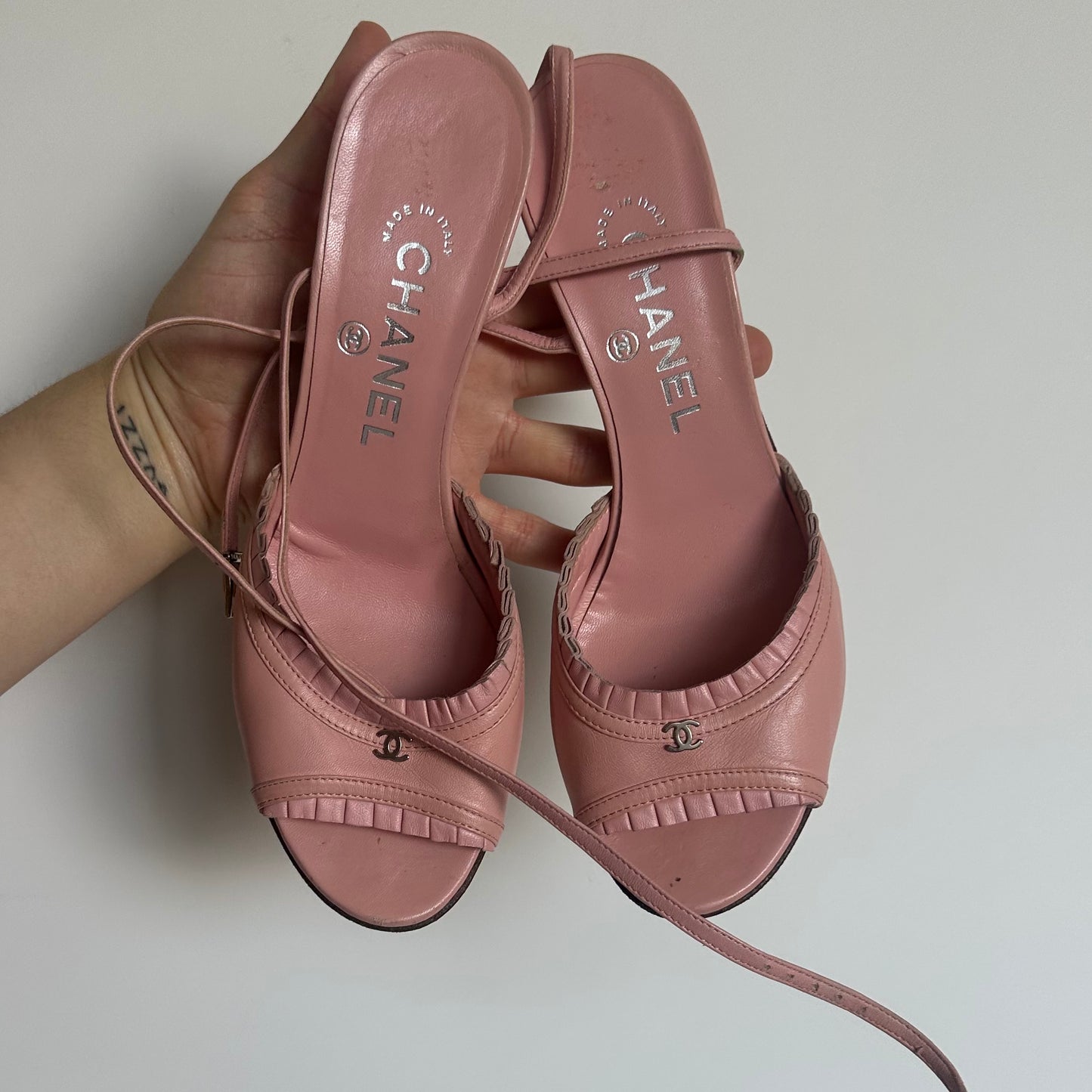 Chanel Baby Pink Peep Toe Heels (38)