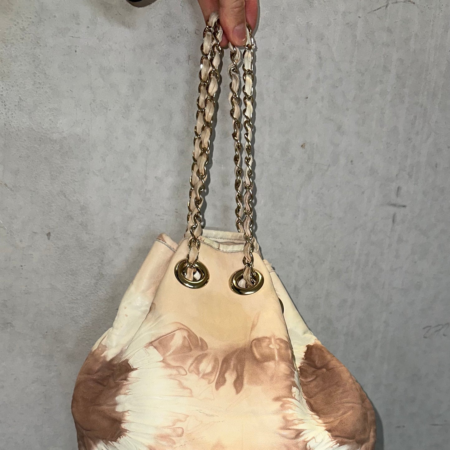 Blumarine SS2010 Tie Dye Leather Bucket Bag with Chain Handle
