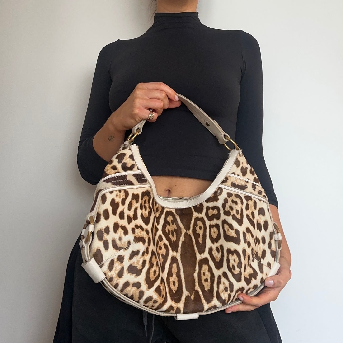 YSL Leopard Print Cowhide Crescent Bag