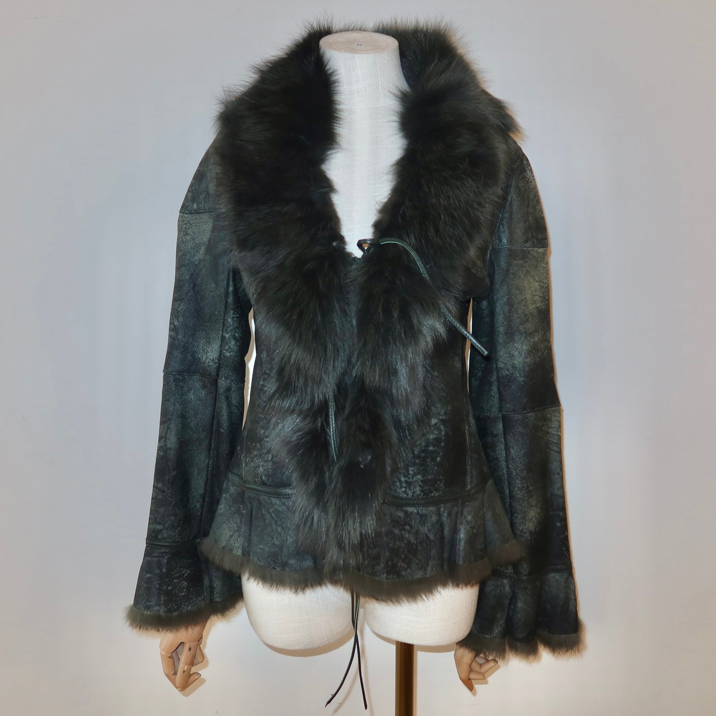 Vintage Green Leather and Real Fur Coat