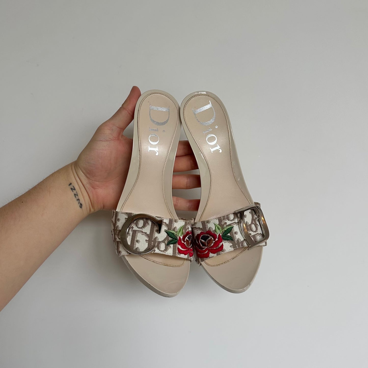 Dior Embroidered Trotter Heels (37.5)
