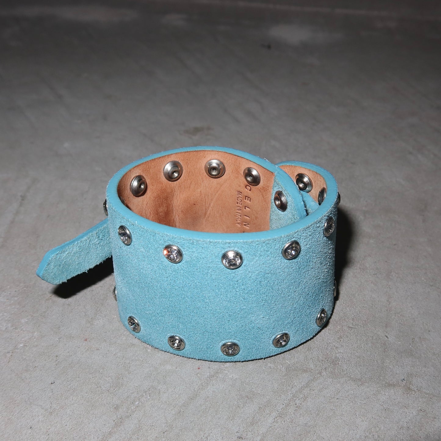 Celine Blue Suede Rhinestone Cuff