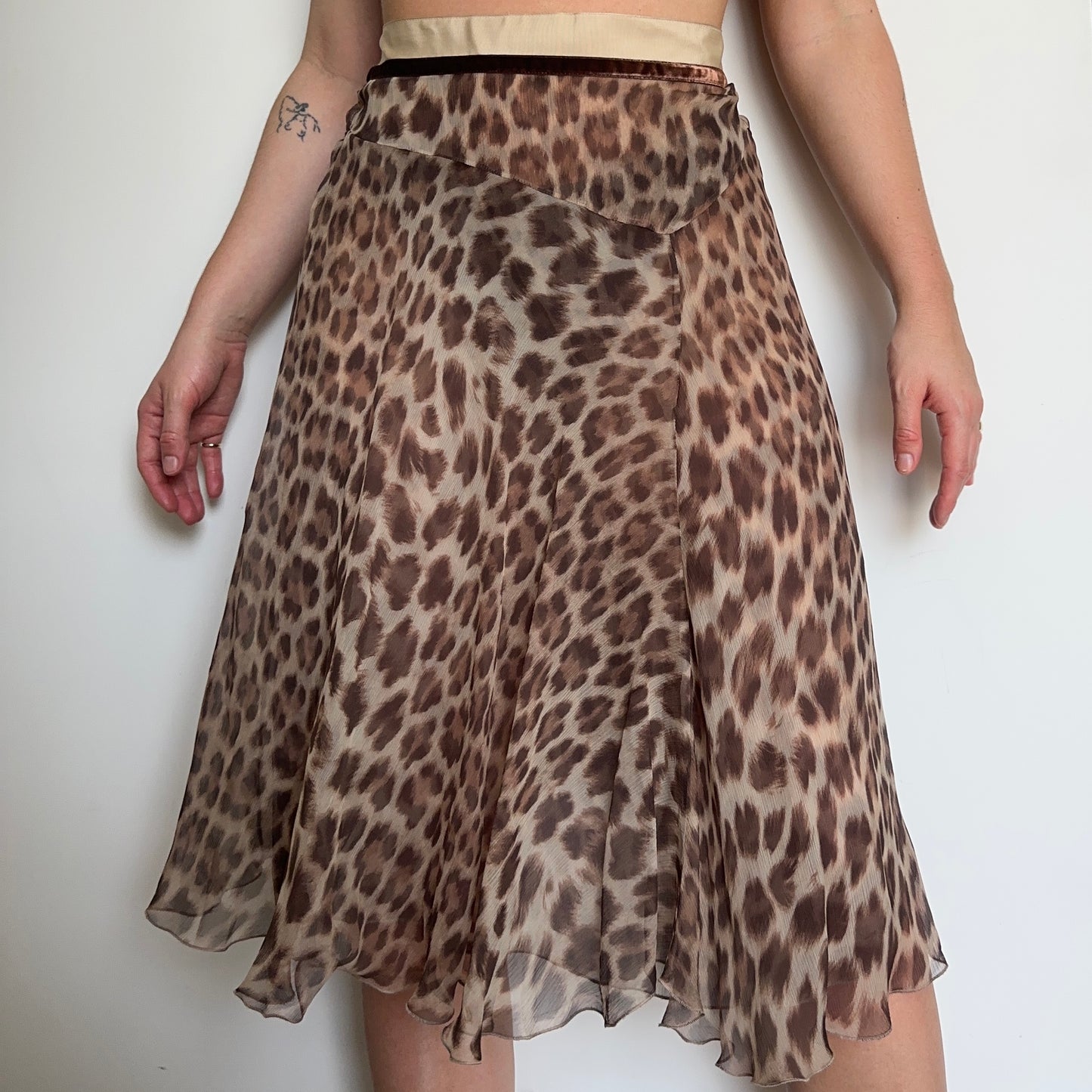 Blumarine Semi Sheer Silk Leopard Print Skirt