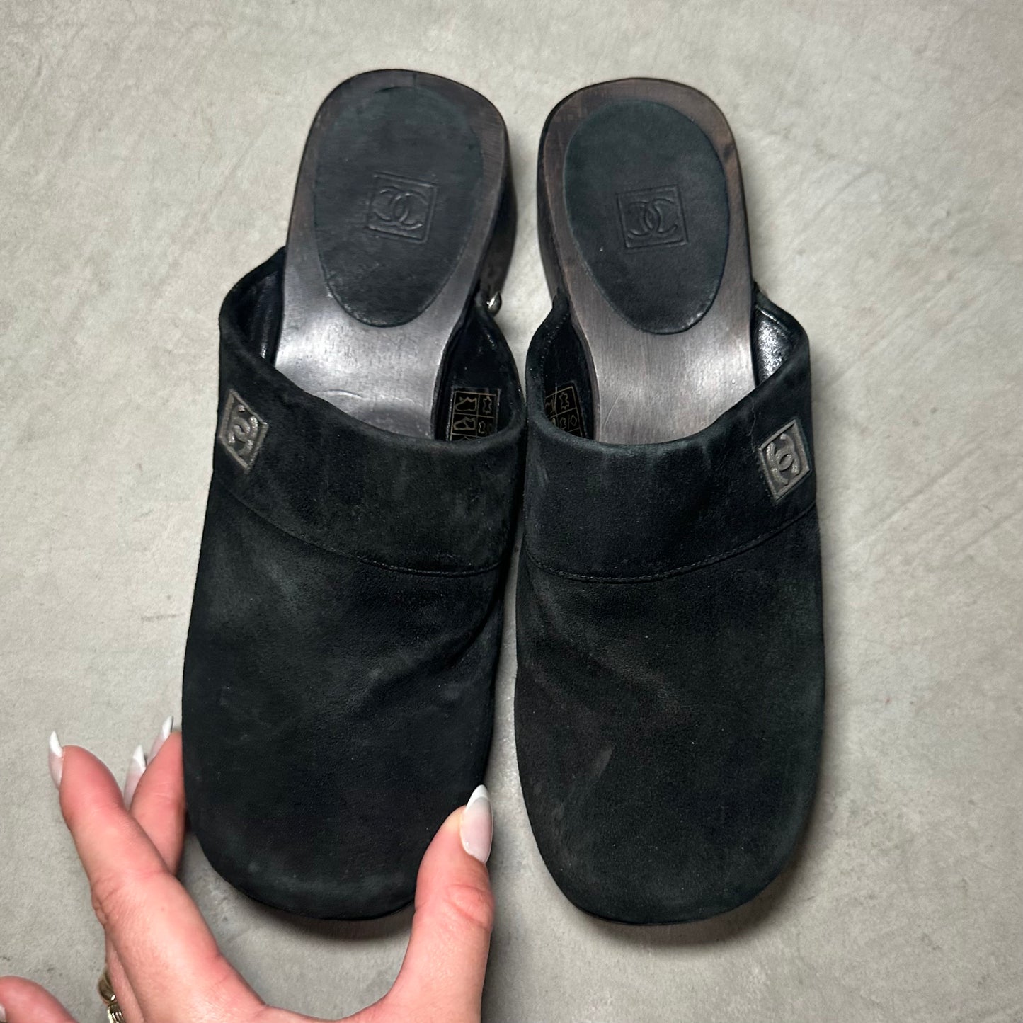 Chanel Black Suede Clogs (37)