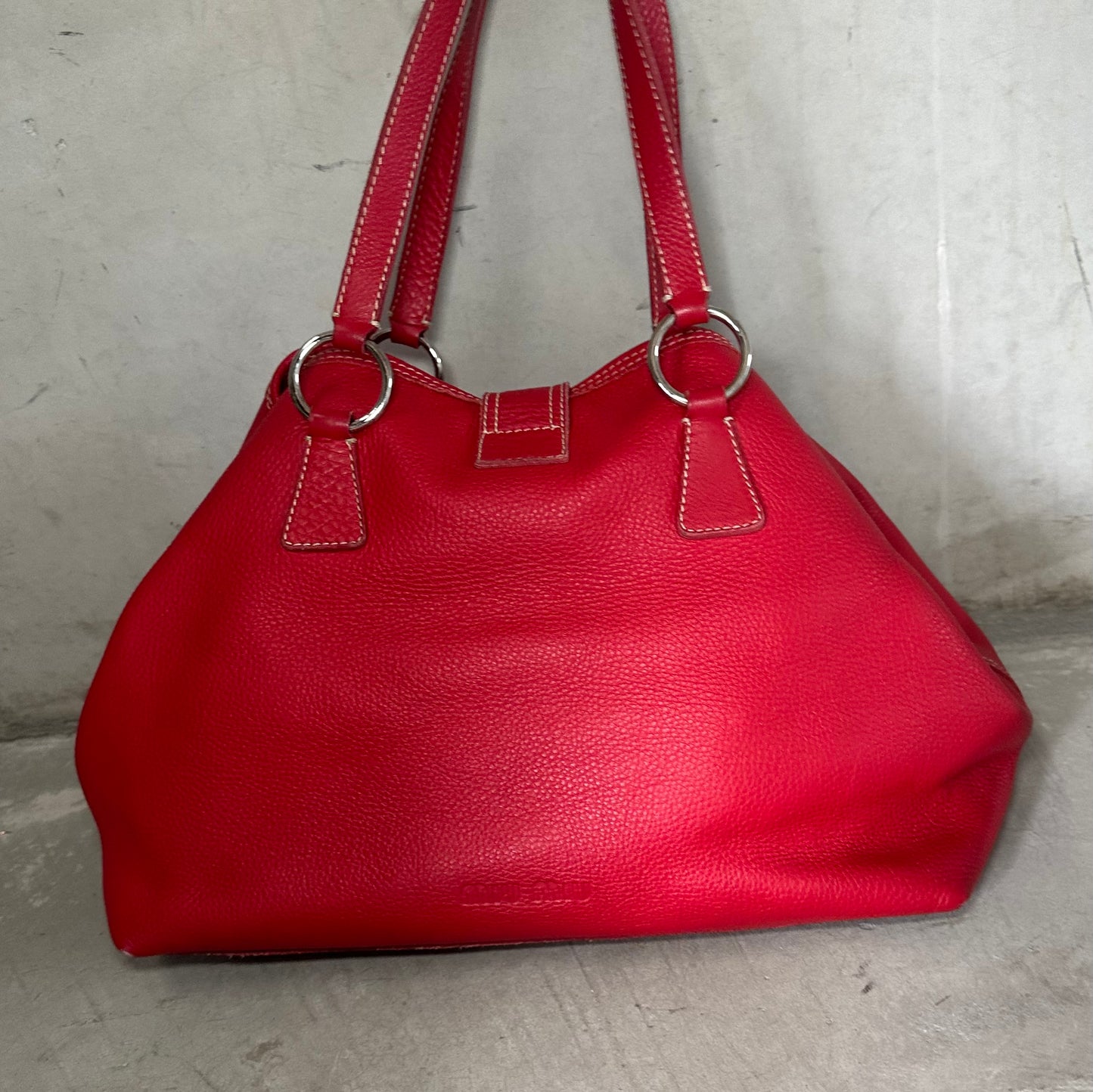 Miu Miu Red Leather Clasp Front Tote