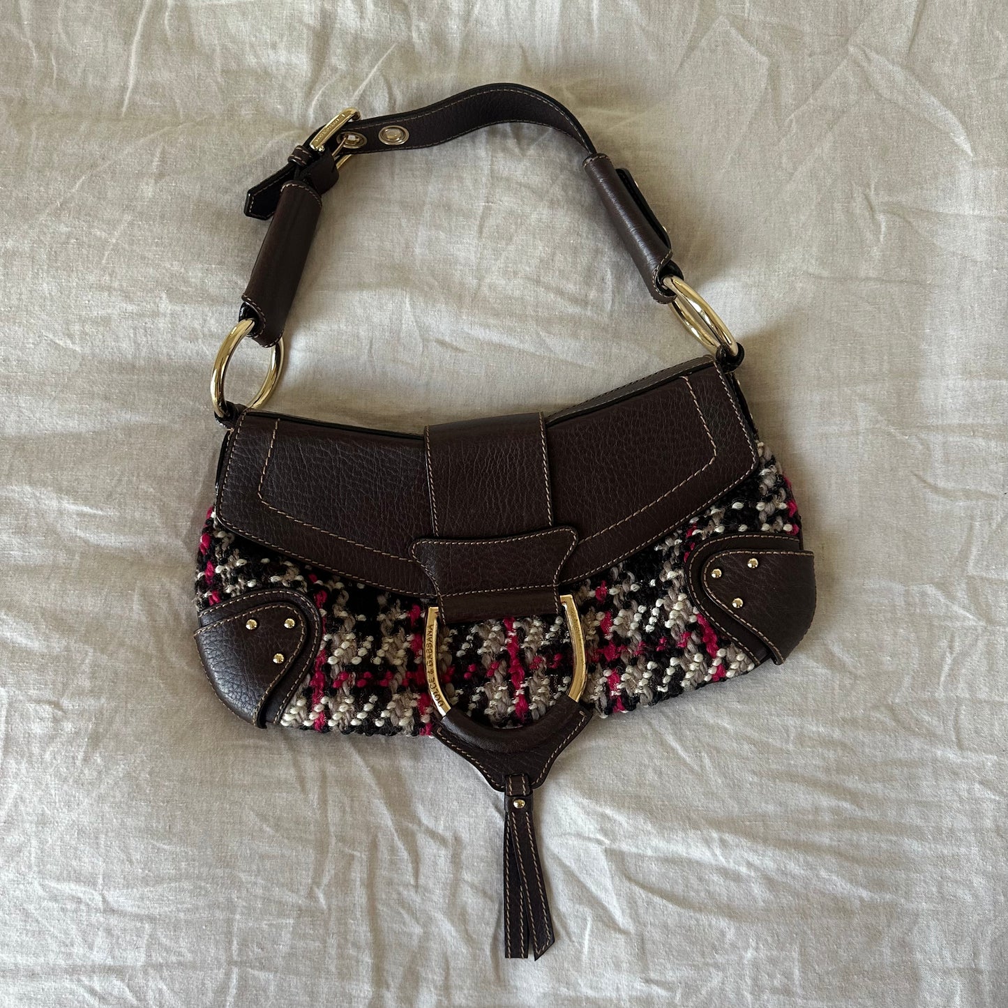 Dolce & Gabbana Large Tweed and Leather Flap Front Handbag