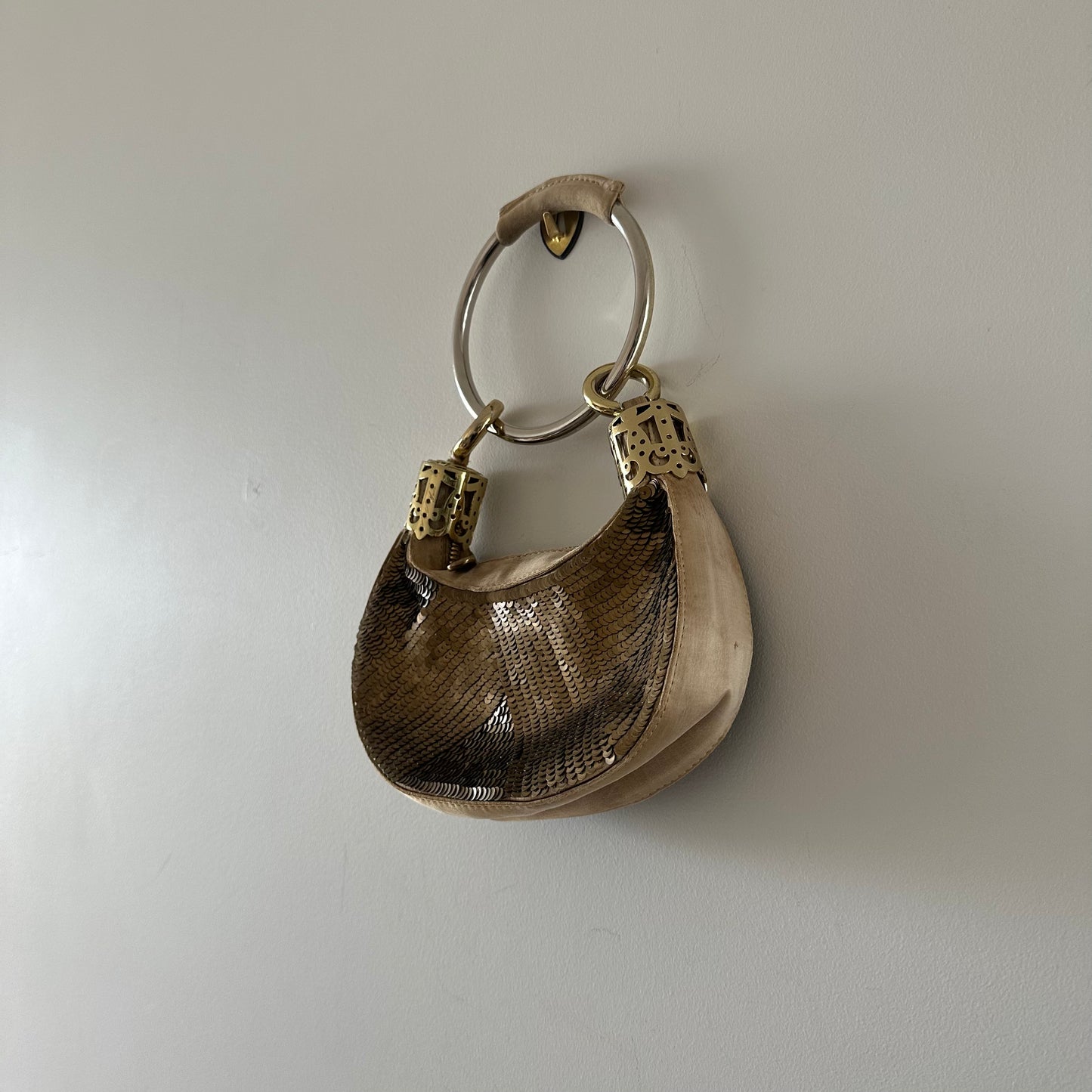 Chloe Mini Gold Sequin and Silk Bracelet Bag
