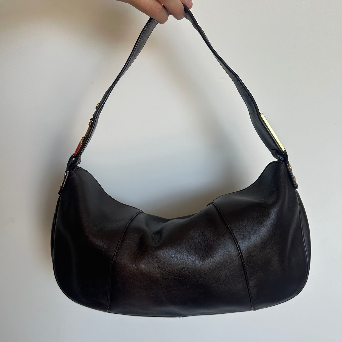 Dolce & Gabbana Brown Leather Slouchy Bag with Gold Hardware