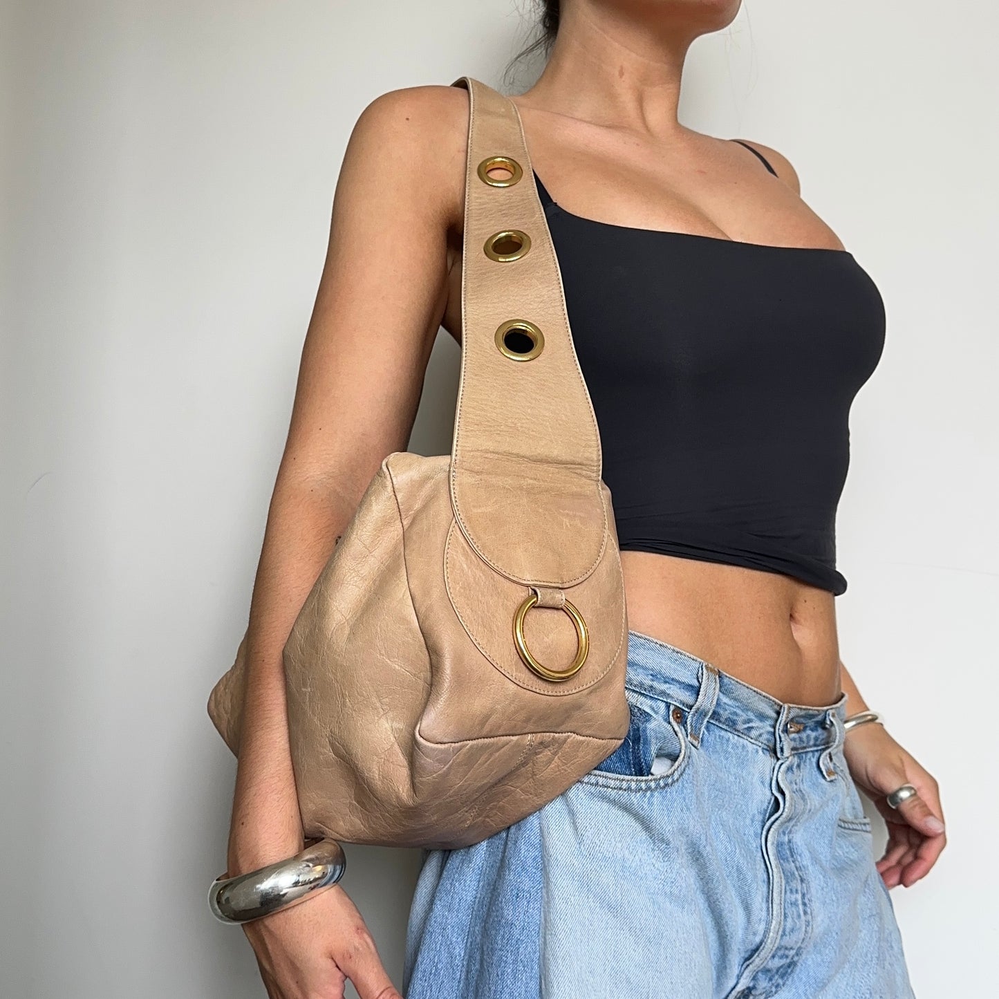 Marni Beige and Gold Grommet Bag