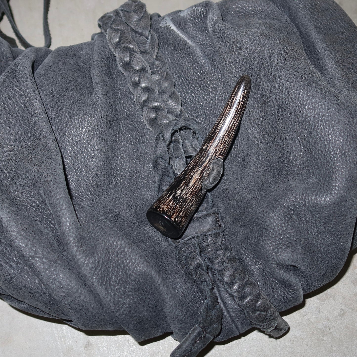 Vintage Japanese Leather Bag with Horn