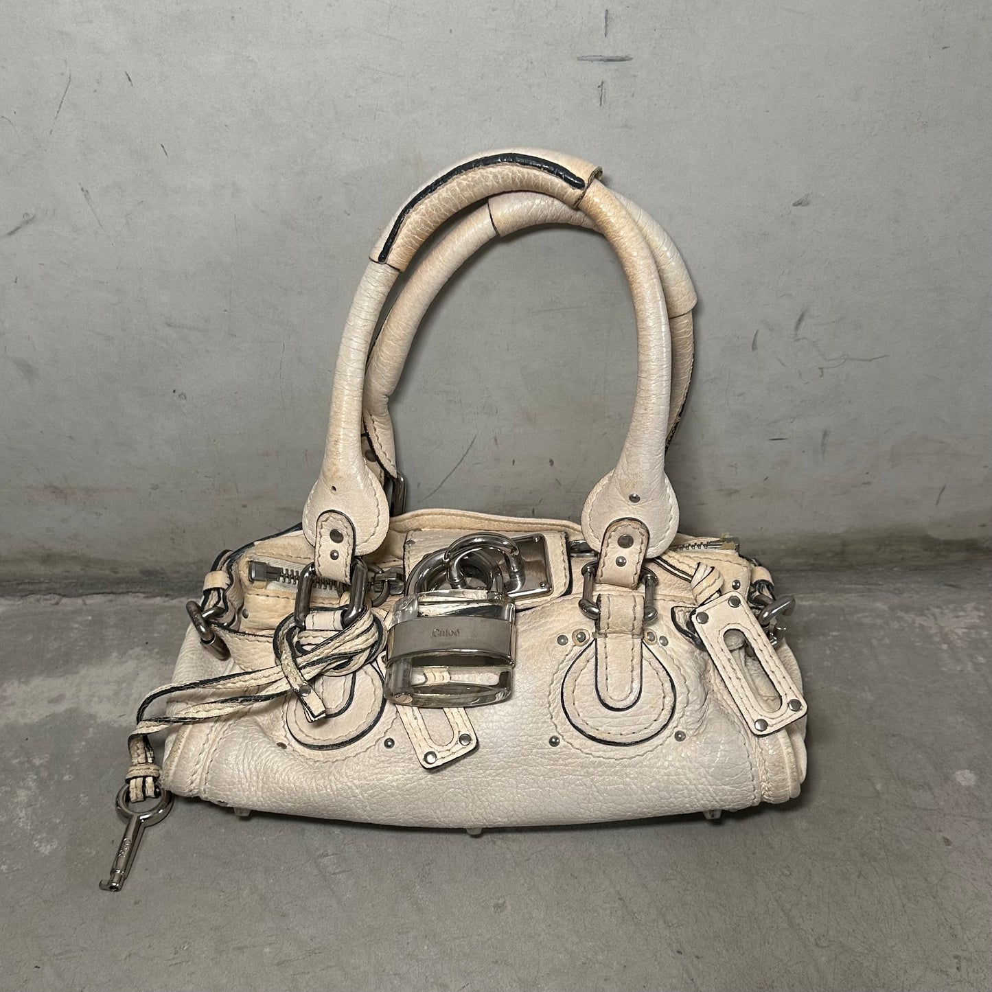 Chloe White Mini Paddington with Clear Lock