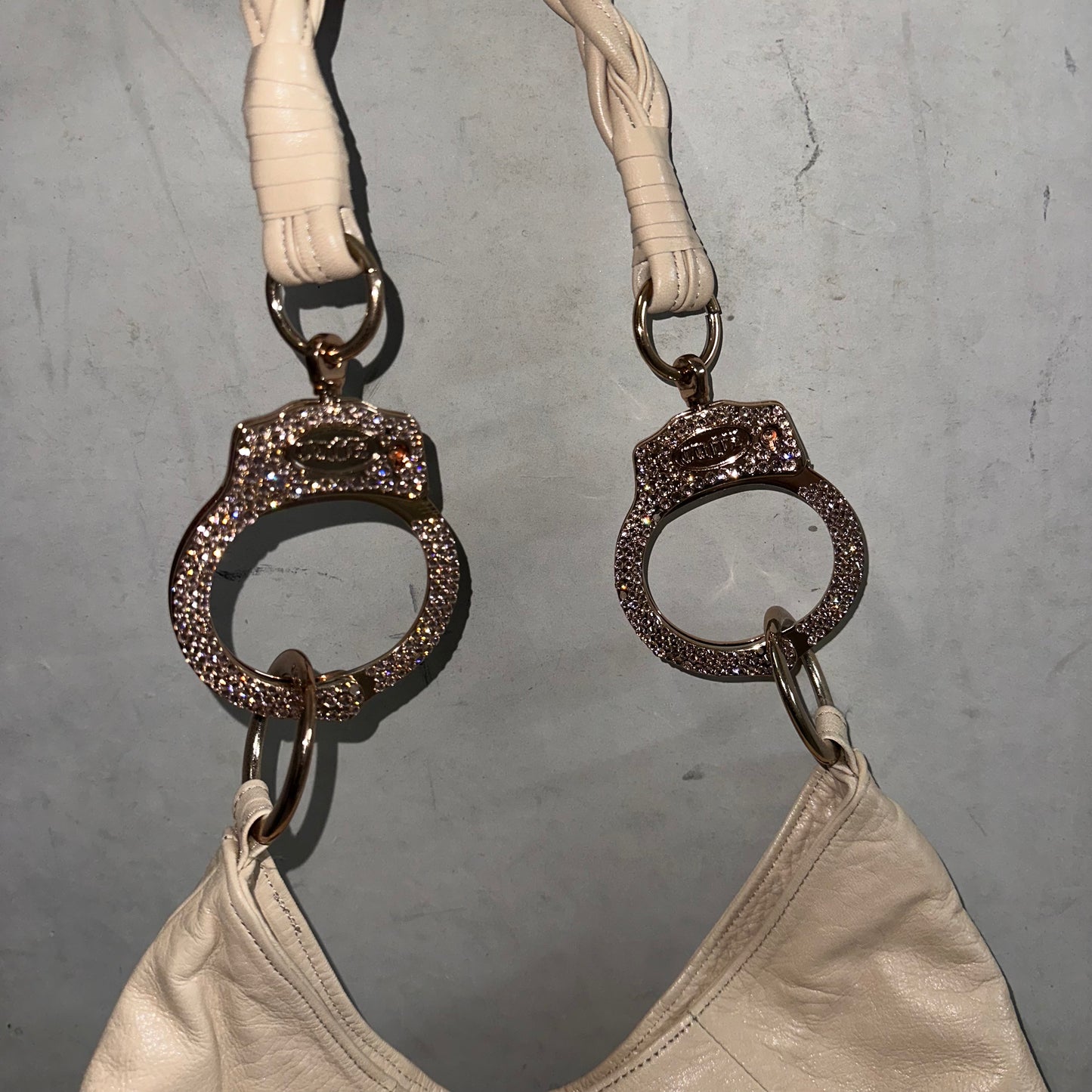 Cuffz Beige Leather Double Bag with Rose Gold Hardware