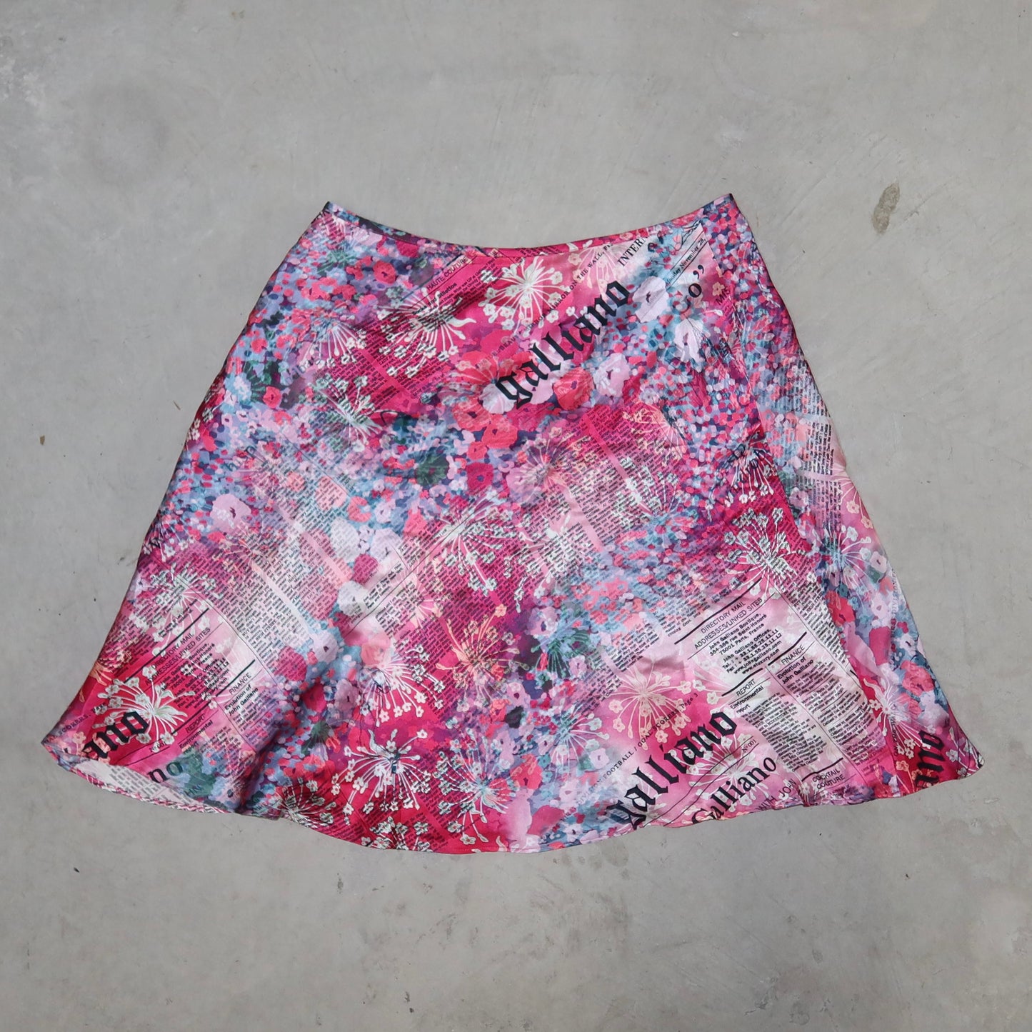 John Galliano Silk Newspaper Print Skirt