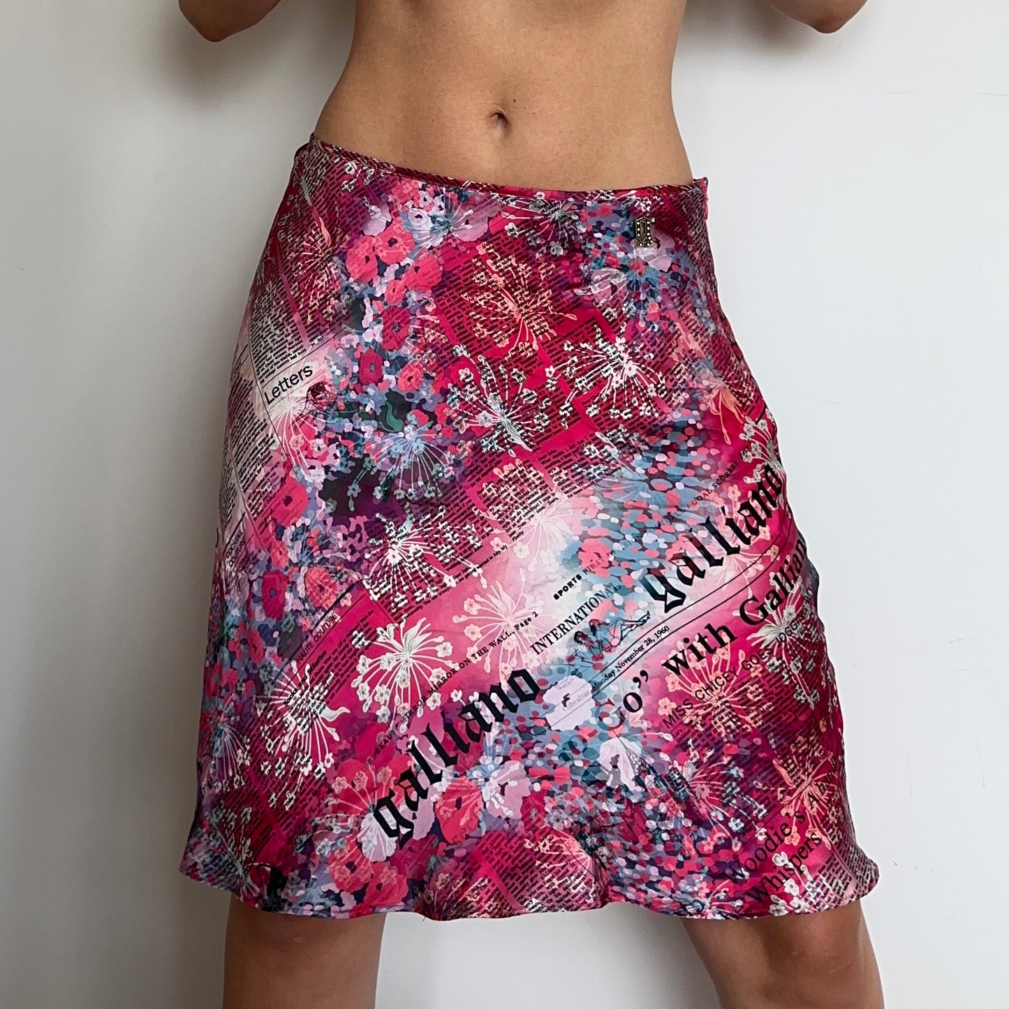 John Galliano Silk Newspaper Print Skirt