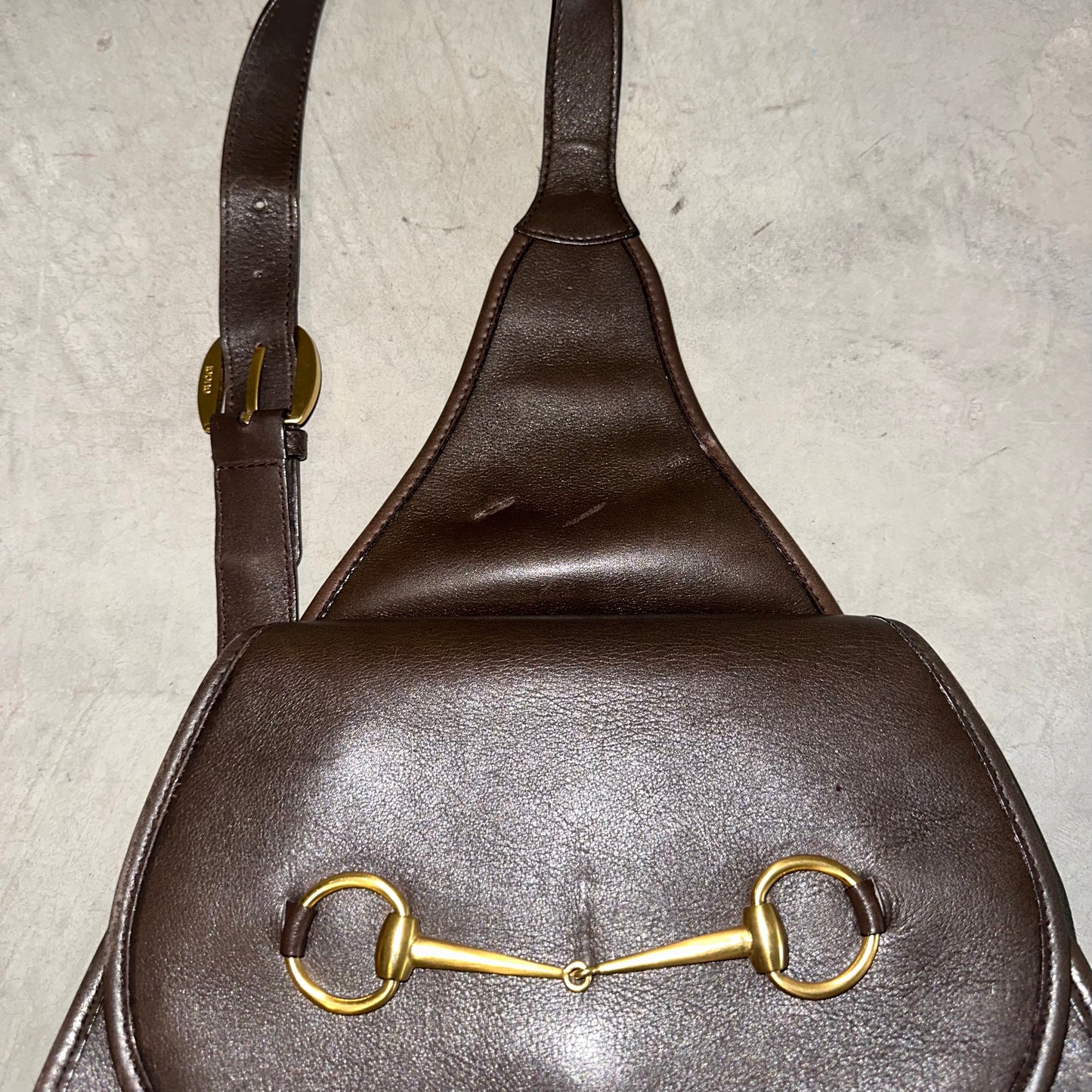 Gucci Brown Leather Horse-Bit Crossbody
