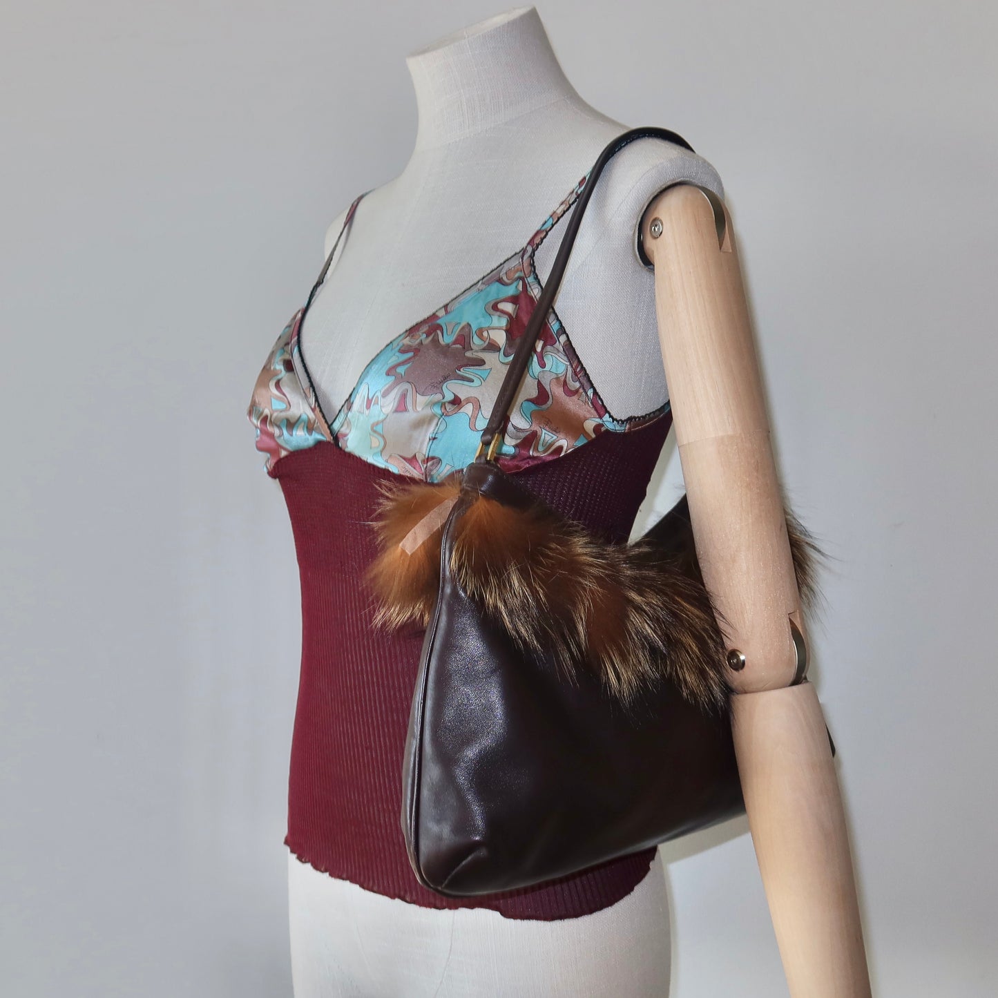 Vintage Italian Real Fur Trim Leather Bag