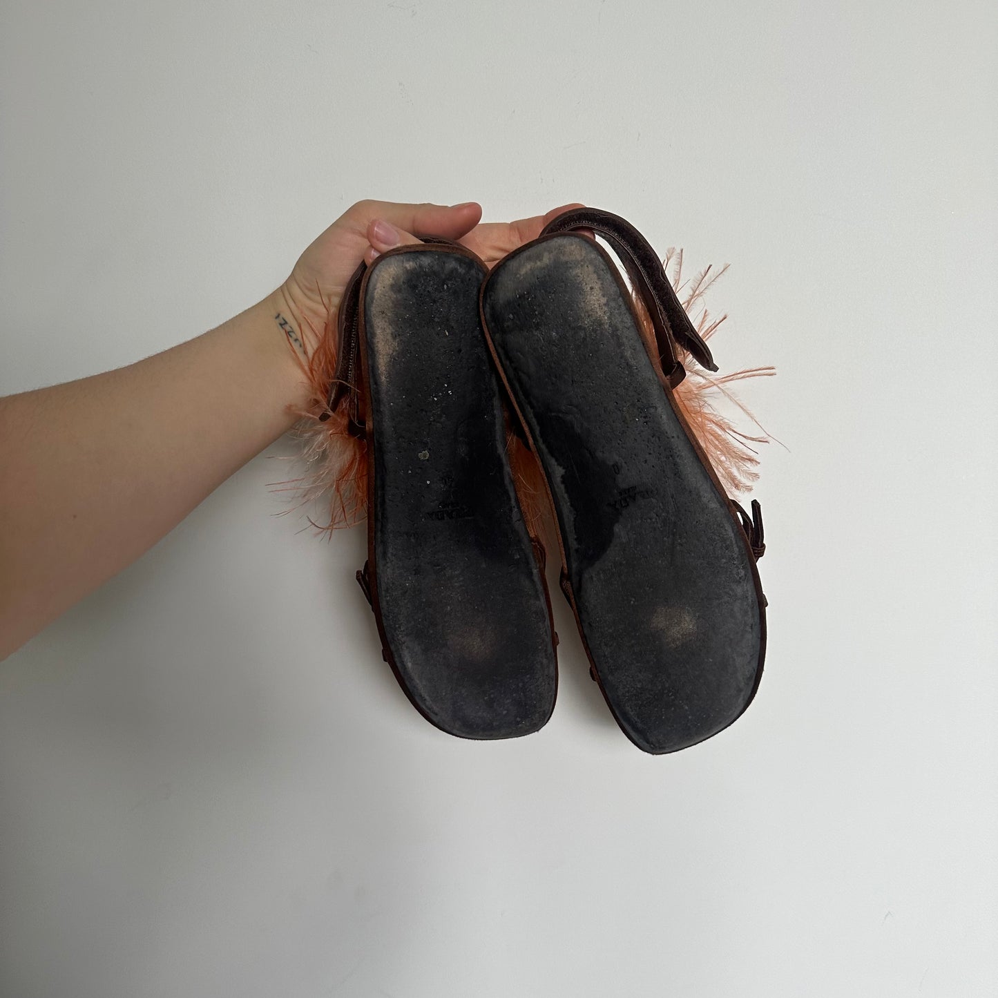 Prada SS17 Feather Trim Flat Sandals (40)