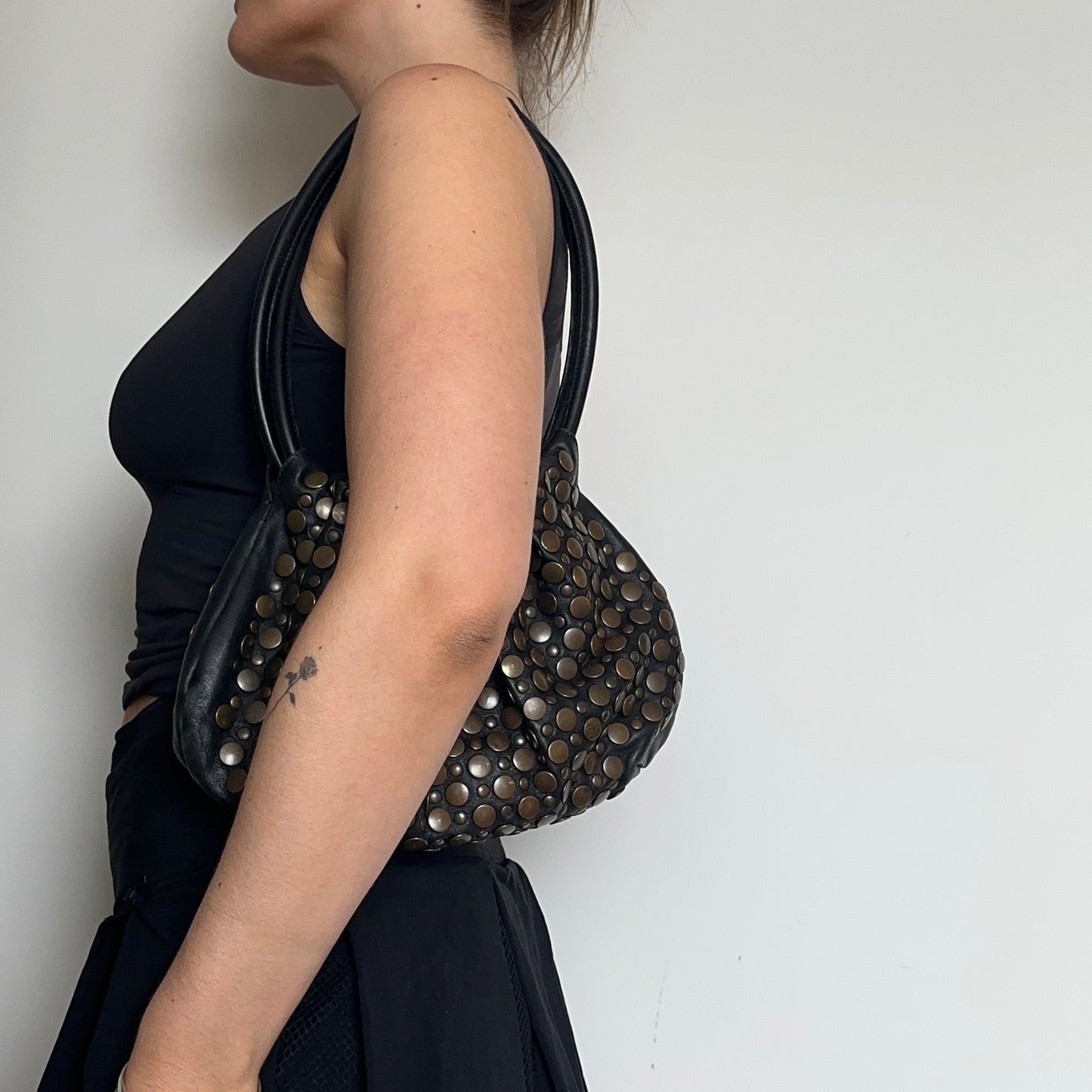 Sonia Rykiel Black Domino Bag with Bronze Studs