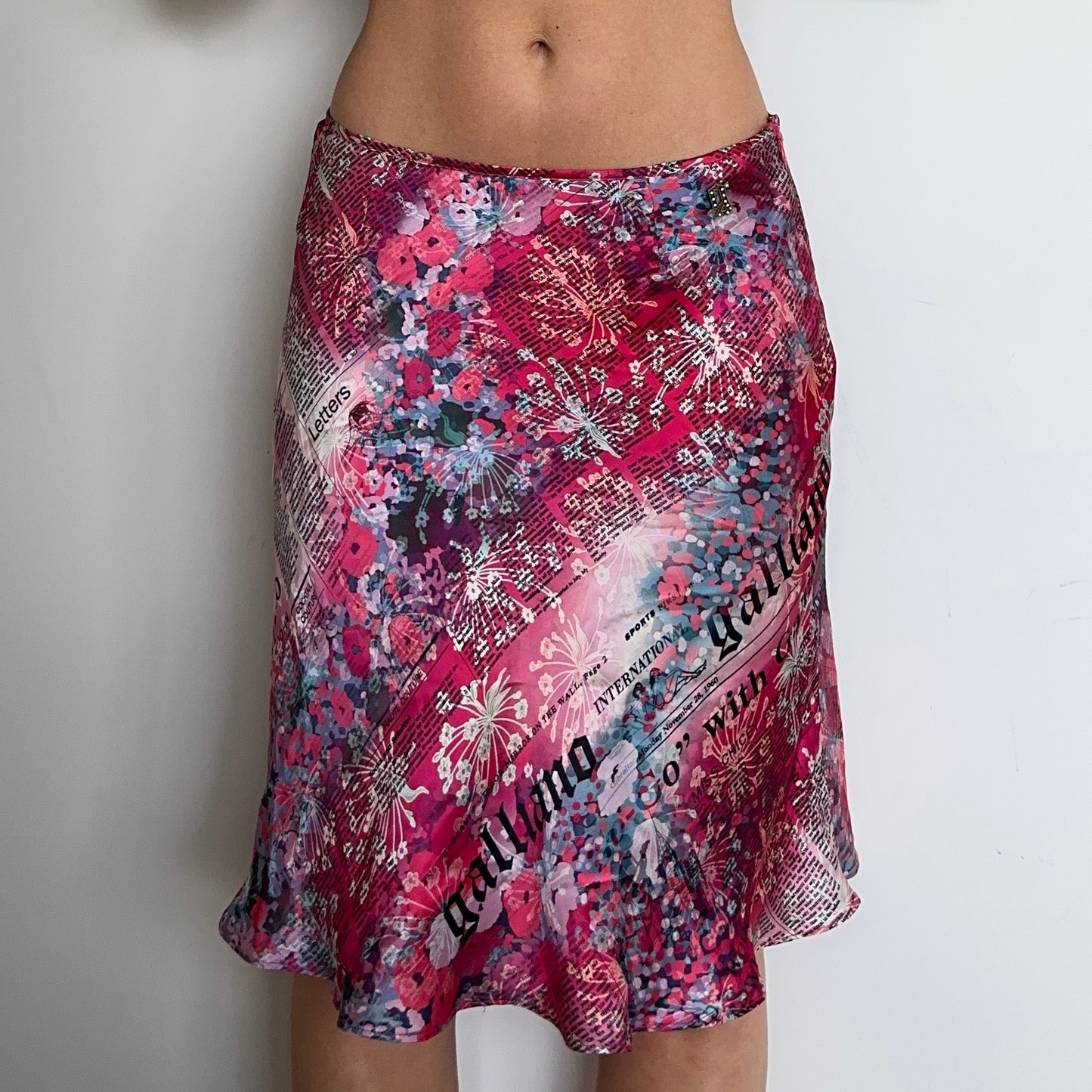 John Galliano Silk Newspaper Print Skirt