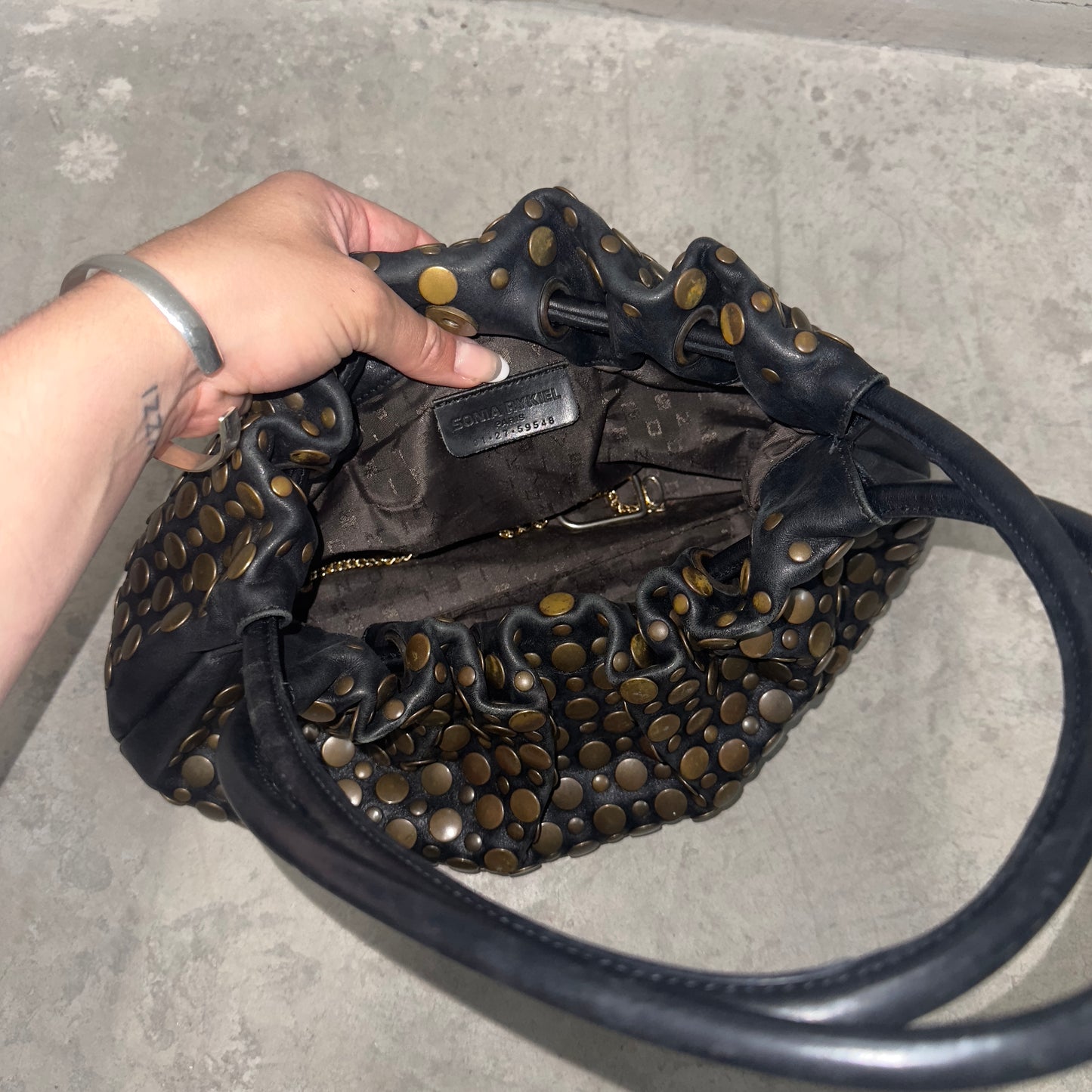 Sonia Rykiel Black Domino Bag with Bronze Studs