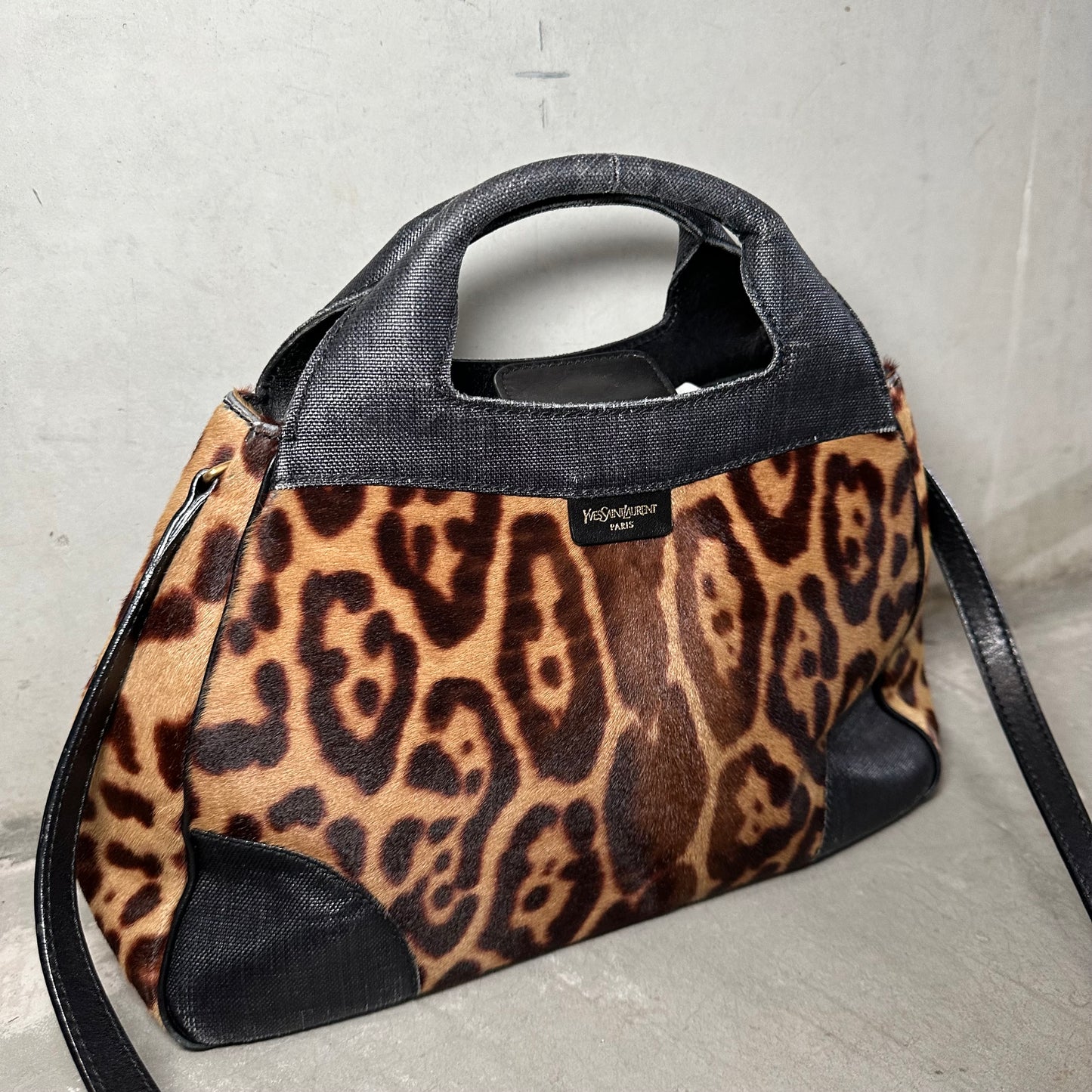 YSL Denim and Leopard Print 2WAY Bag