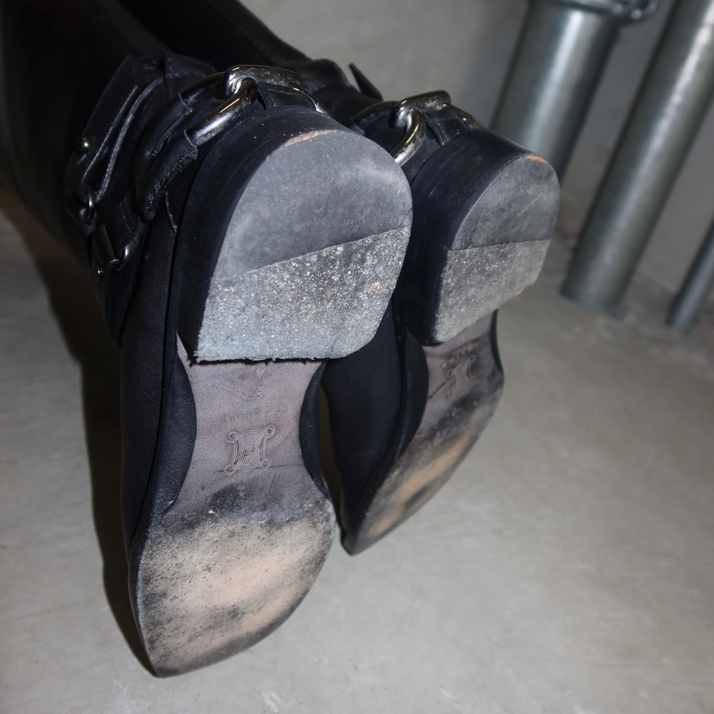 Celine Black Leather Horse-Bit Boots (37)