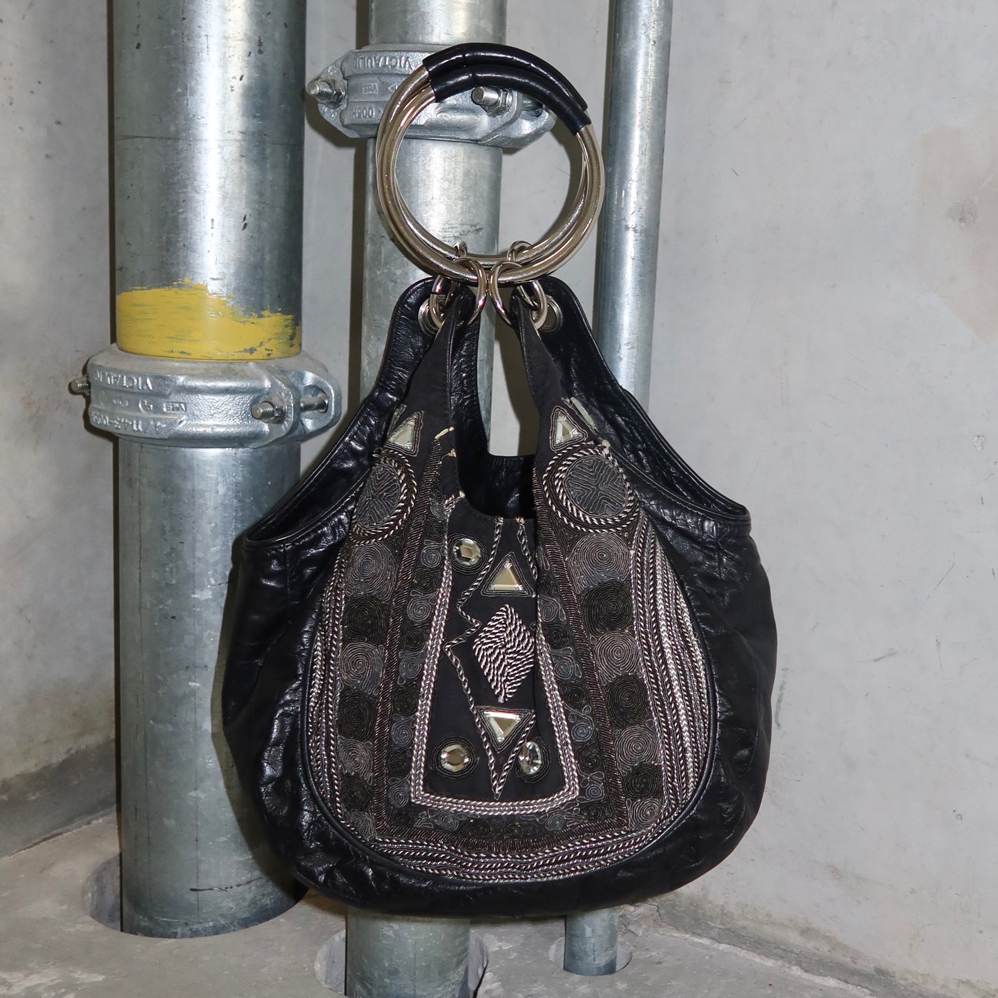 Chloé Black Leather Tapestry Nile Bracelet Bag